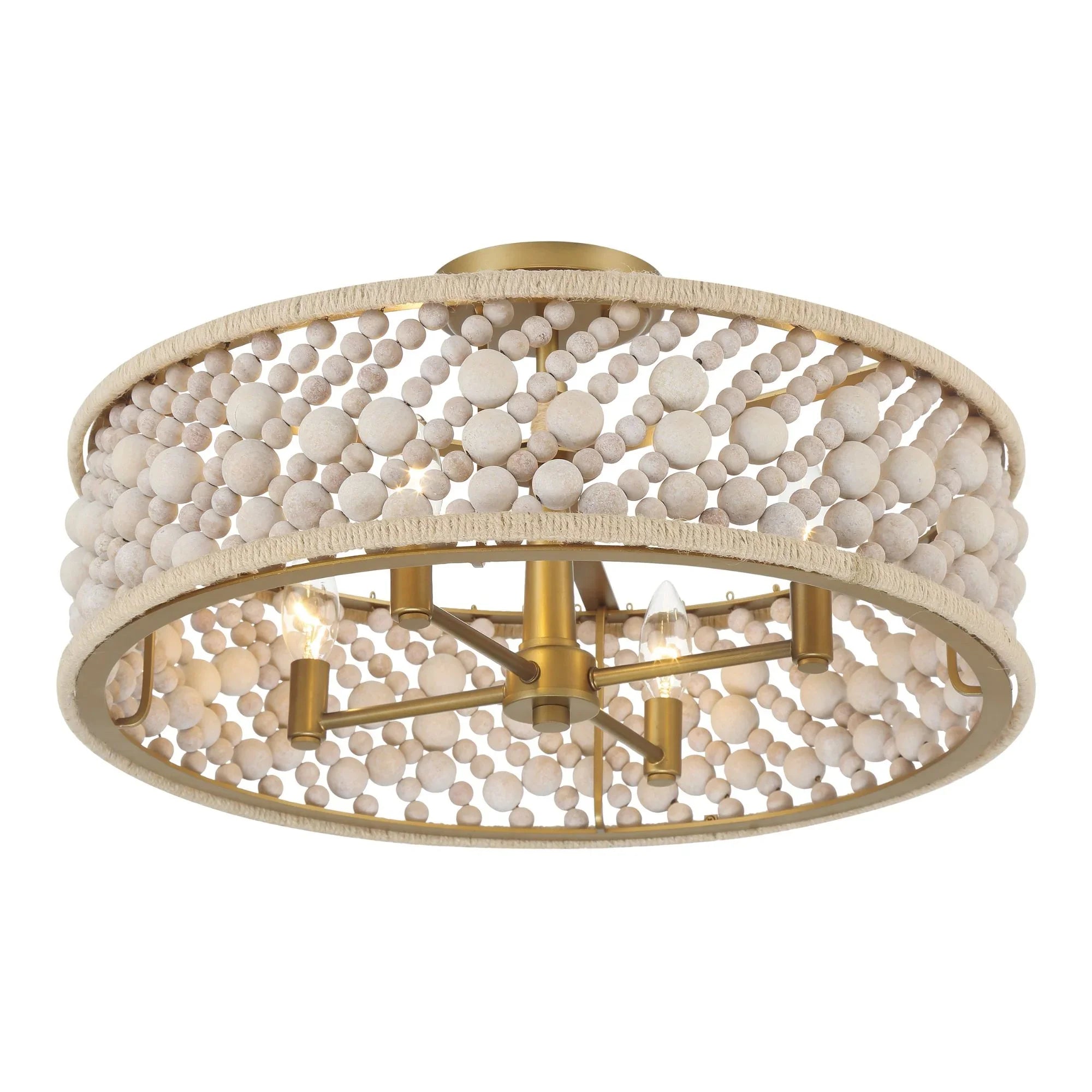 Horsmore 20" 4-Light Semi-Flush Mount, Legacy Brass Finish with Bleached Wooden Beads