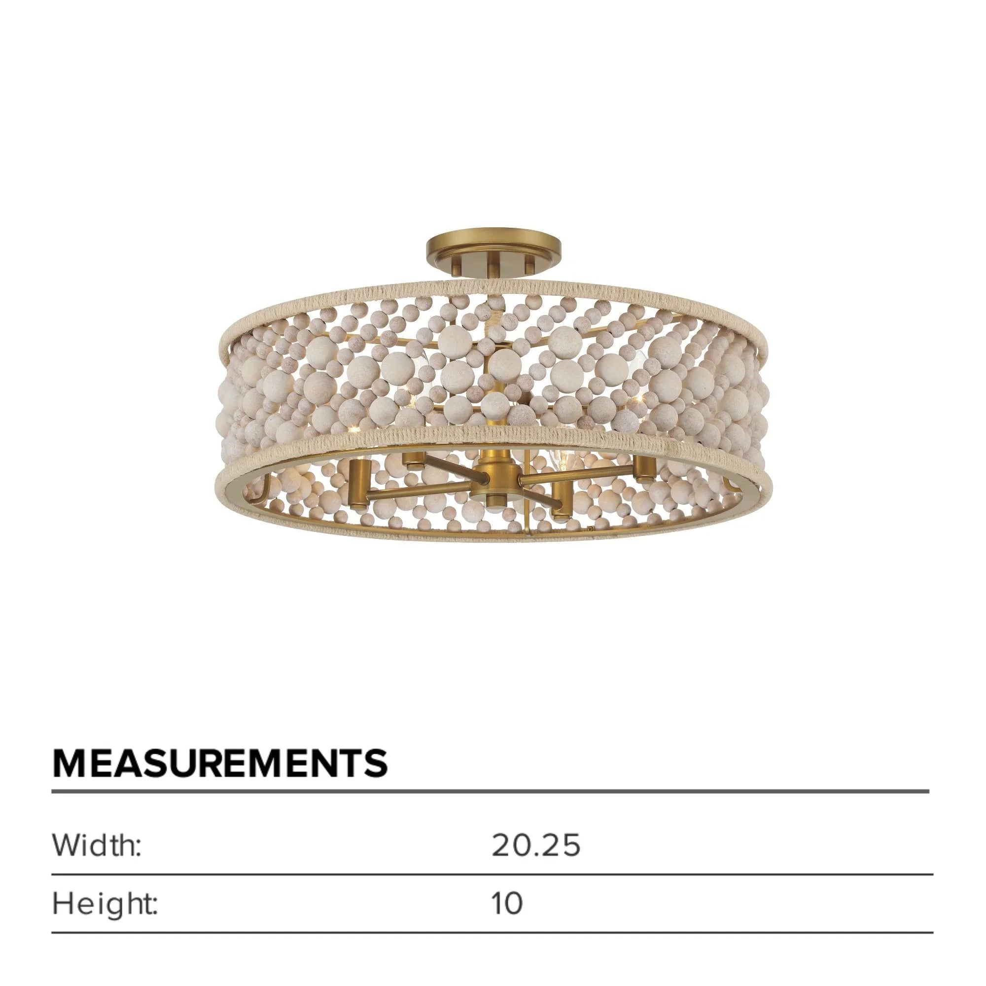 Horsmore 20" 4-Light Semi-Flush Mount, Legacy Brass Finish with Bleached Wooden Beads