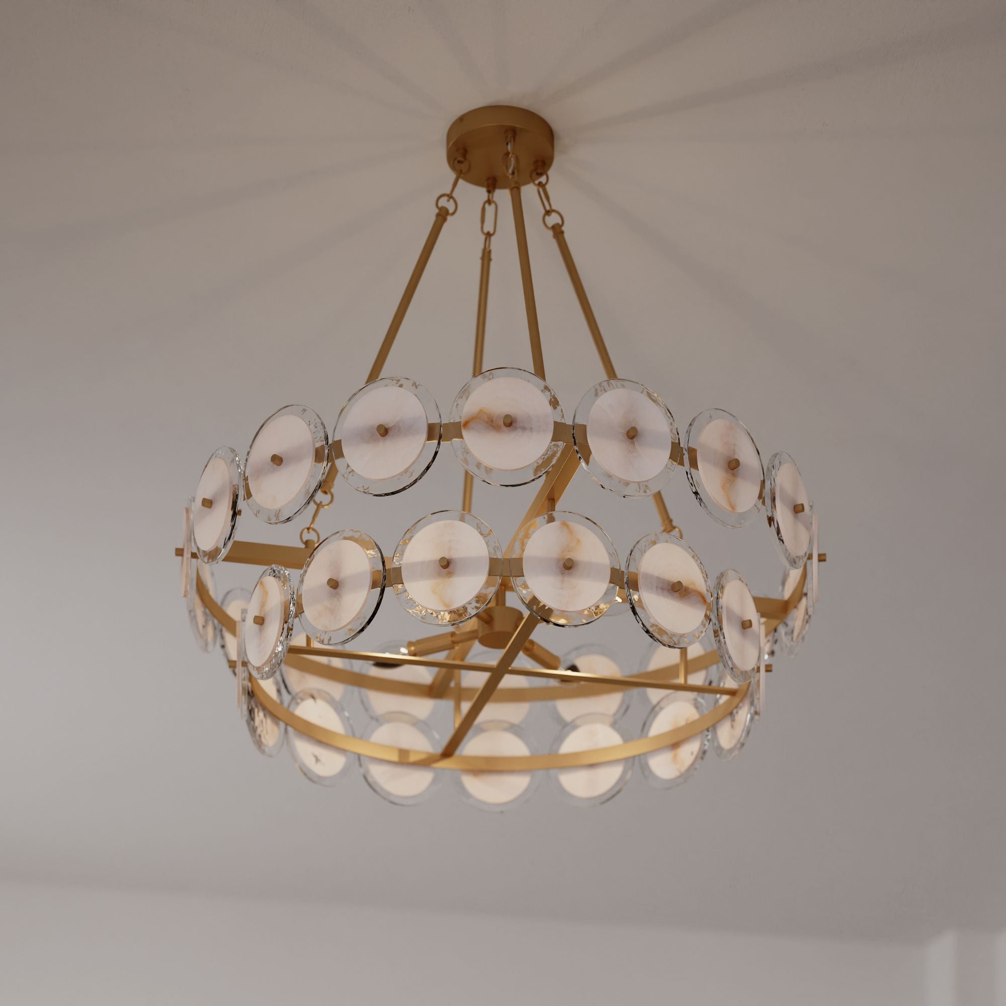 Minka-Lavery Kintrel 31.5 in. 4-Light Pendant, Legacy Brass with Genuine Alabaster
