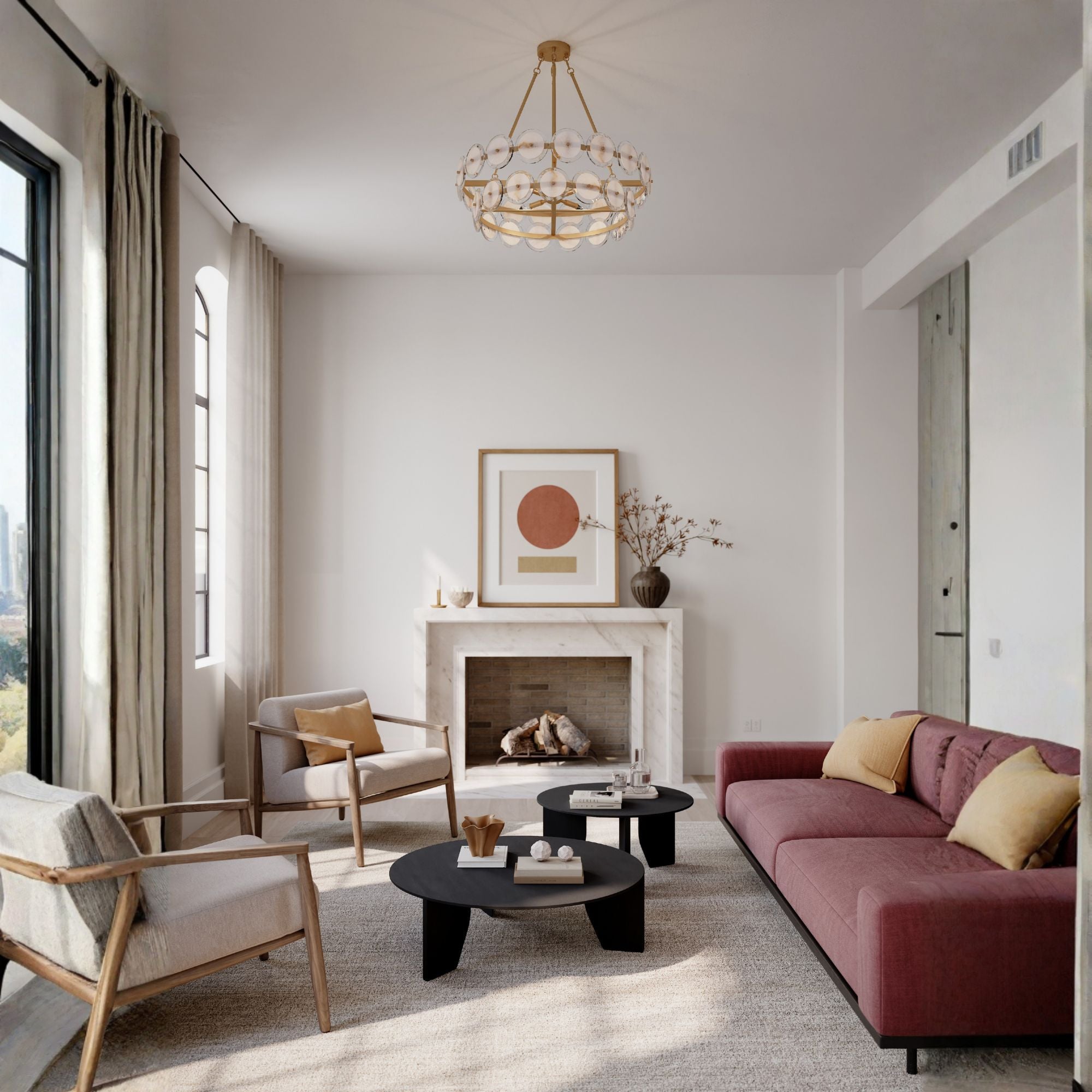 Minka-Lavery Kintrel 31.5 in. 4-Light Pendant, Legacy Brass with Genuine Alabaster