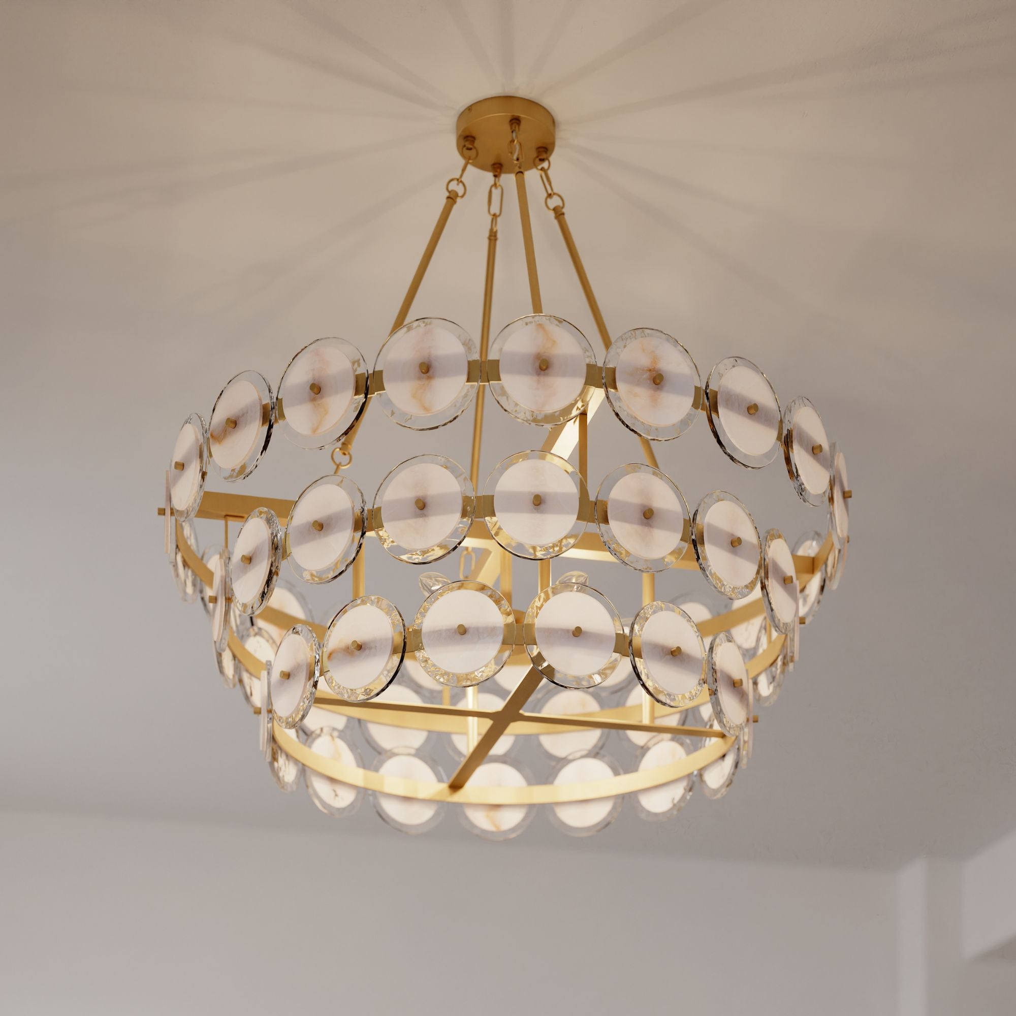 Minka-Lavery Kintrel 36.5in. 6-Light Pendant, Legacy Brass with Genuine Alabaster Disks