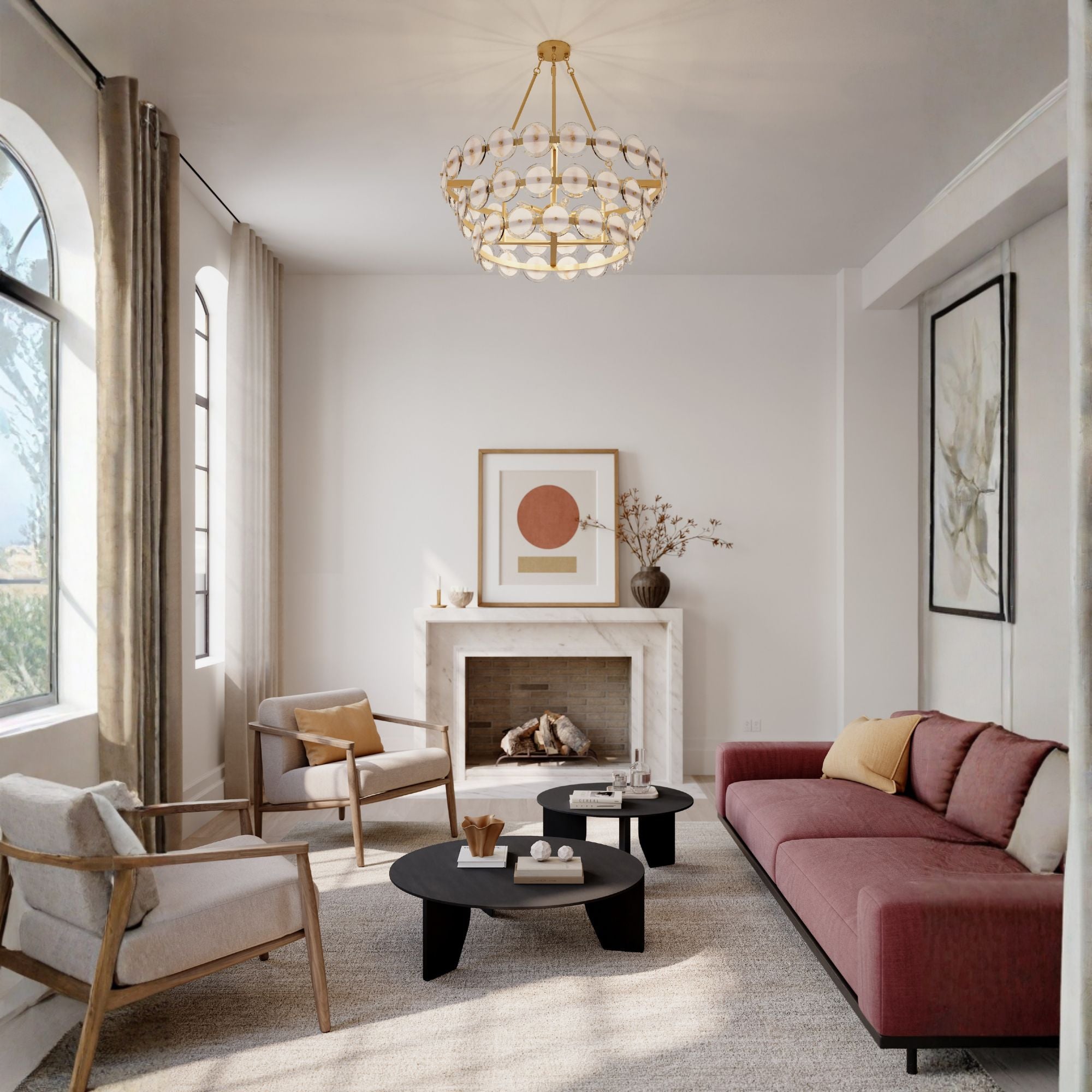 Minka-Lavery Kintrel 36.5in. 6-Light Pendant, Legacy Brass with Genuine Alabaster Disks