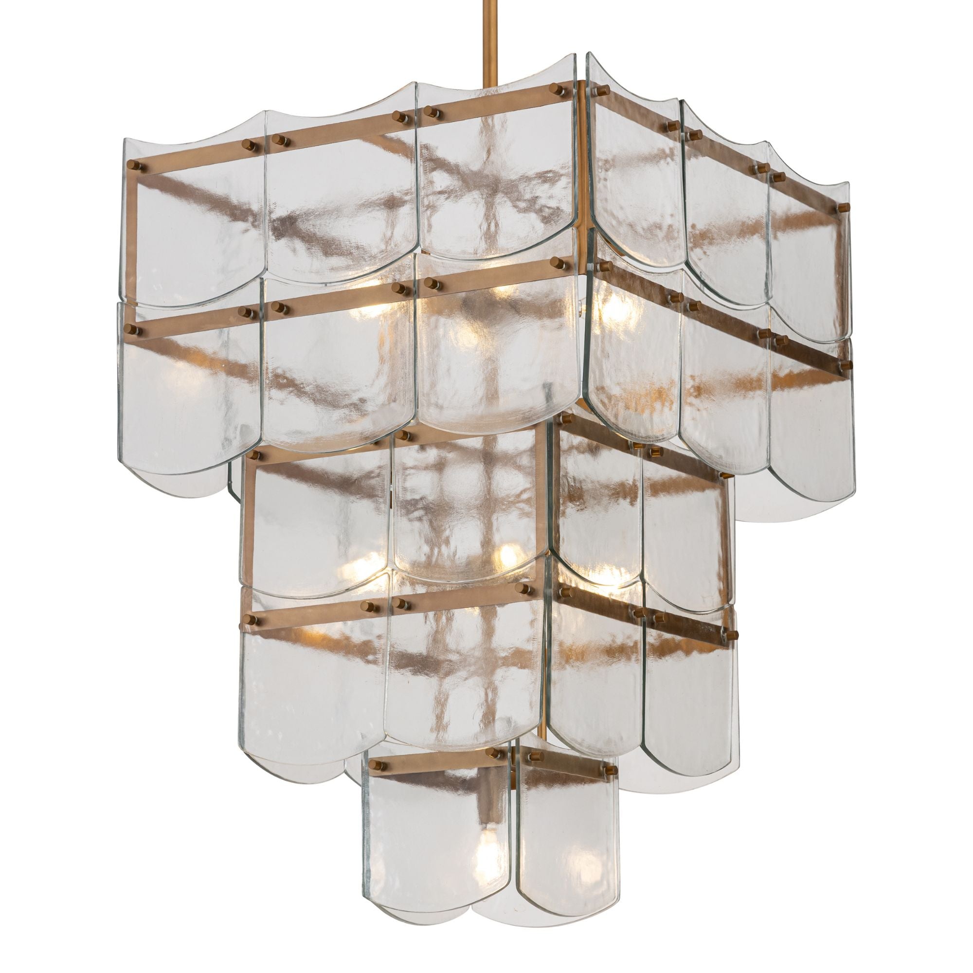 Minka-Lavery Kiori 31 in. 9-Light Pendant, Legacy Brass with Textured Clear Glass Panels