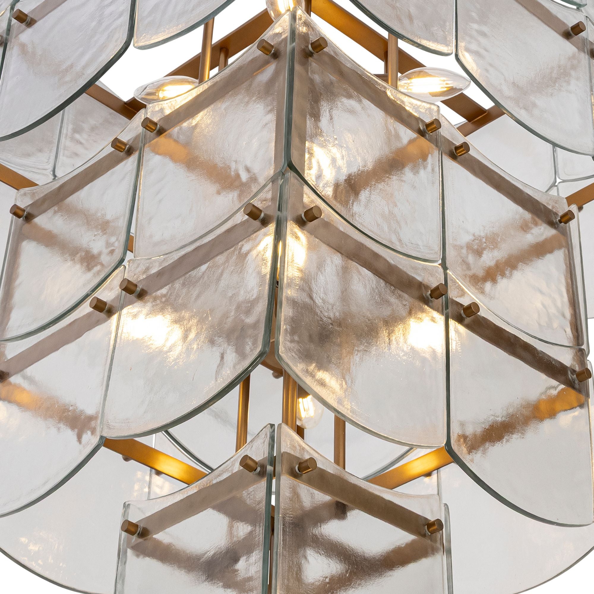 Minka-Lavery Kiori 31 in. 9-Light Pendant, Legacy Brass with Textured Clear Glass Panels