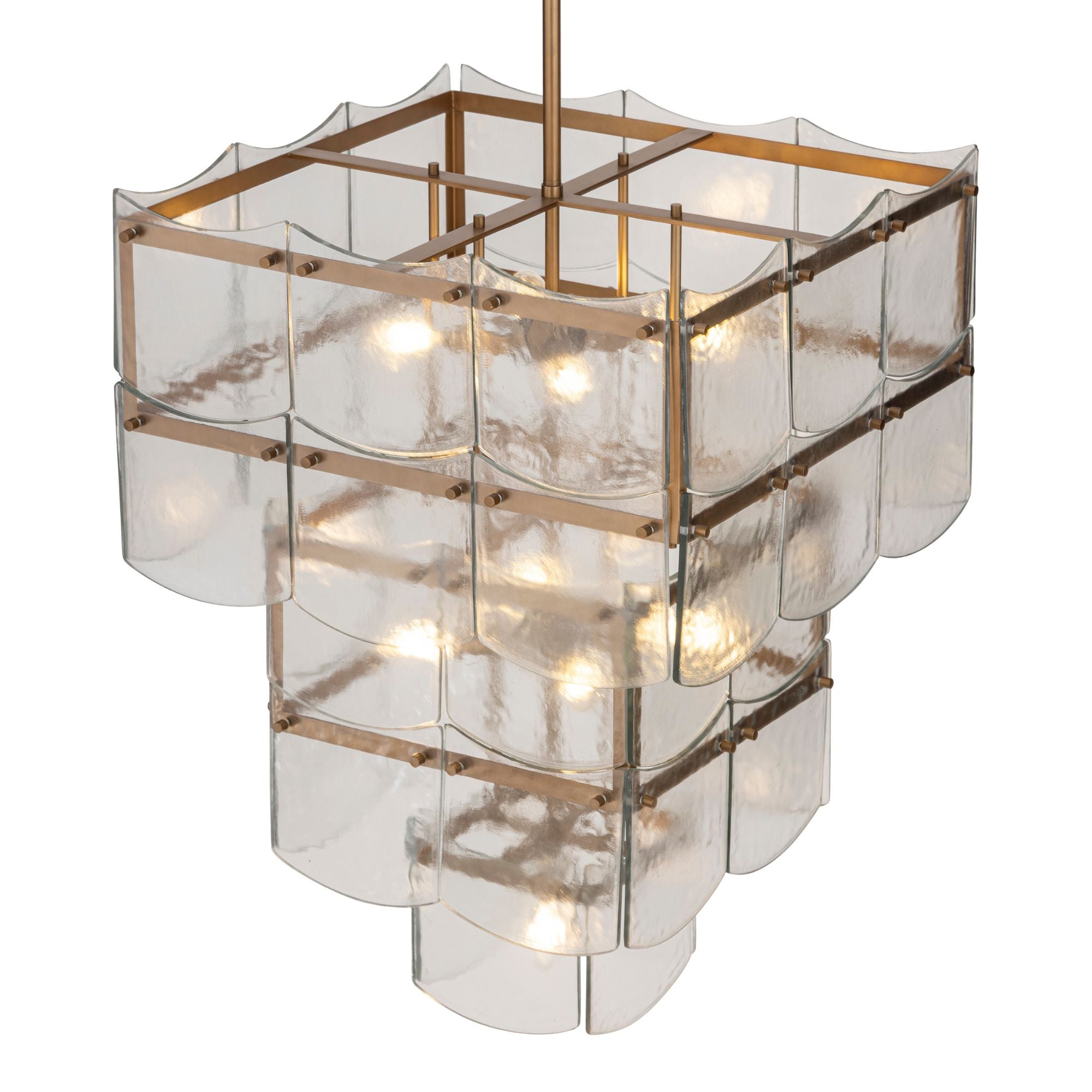Minka-Lavery Kiori 31 in. 9-Light Pendant, Legacy Brass with Textured Clear Glass Panels