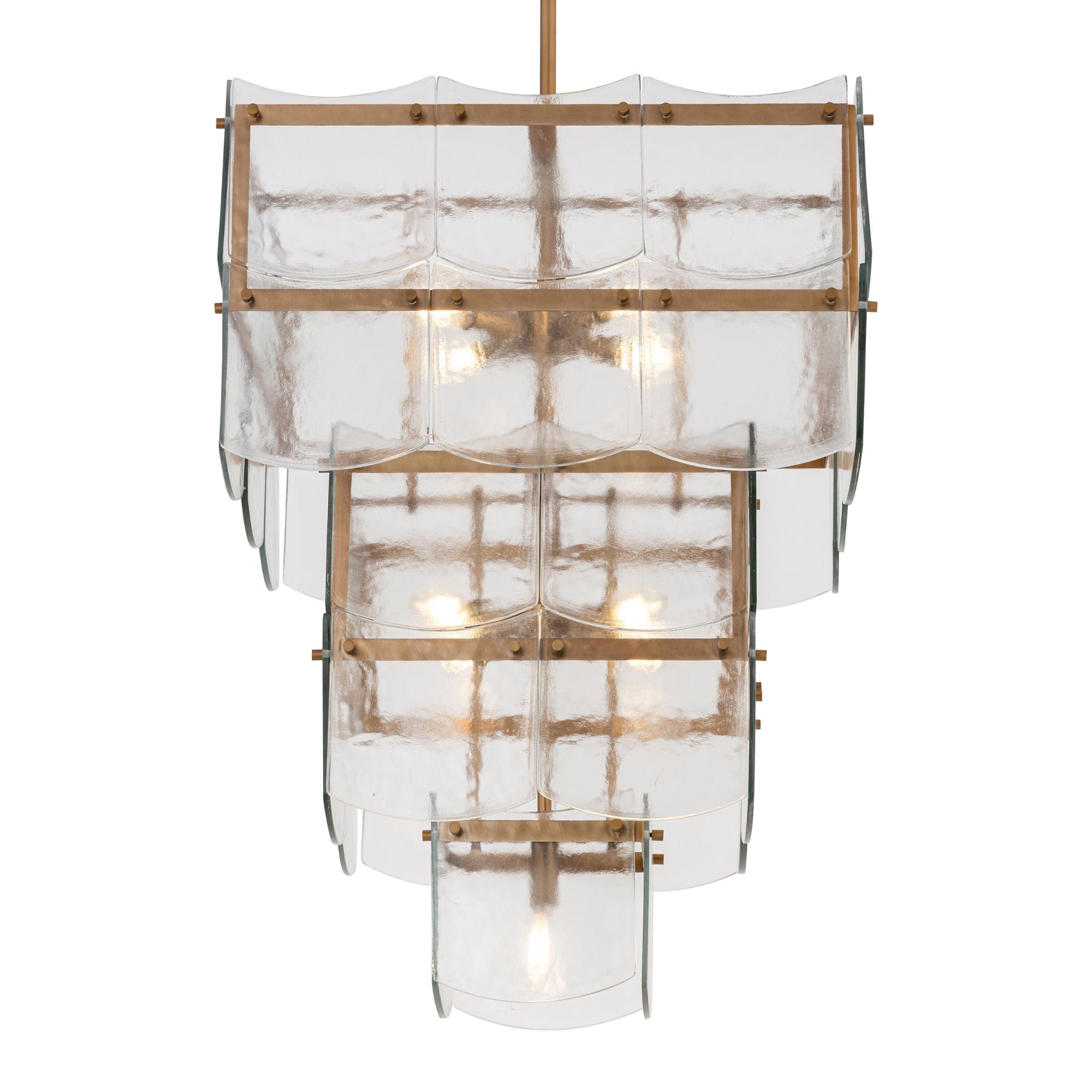 Minka-Lavery Kiori 31 in. 9-Light Pendant, Legacy Brass with Textured Clear Glass Panels