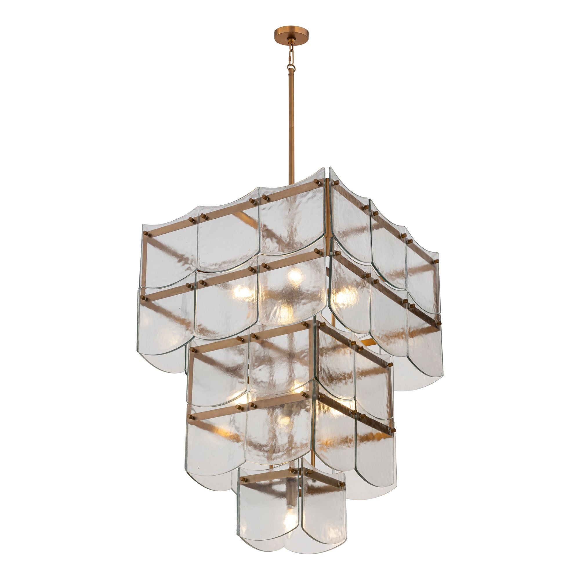 Minka-Lavery Kiori 31 in. 9-Light Pendant, Legacy Brass with Textured Clear Glass Panels