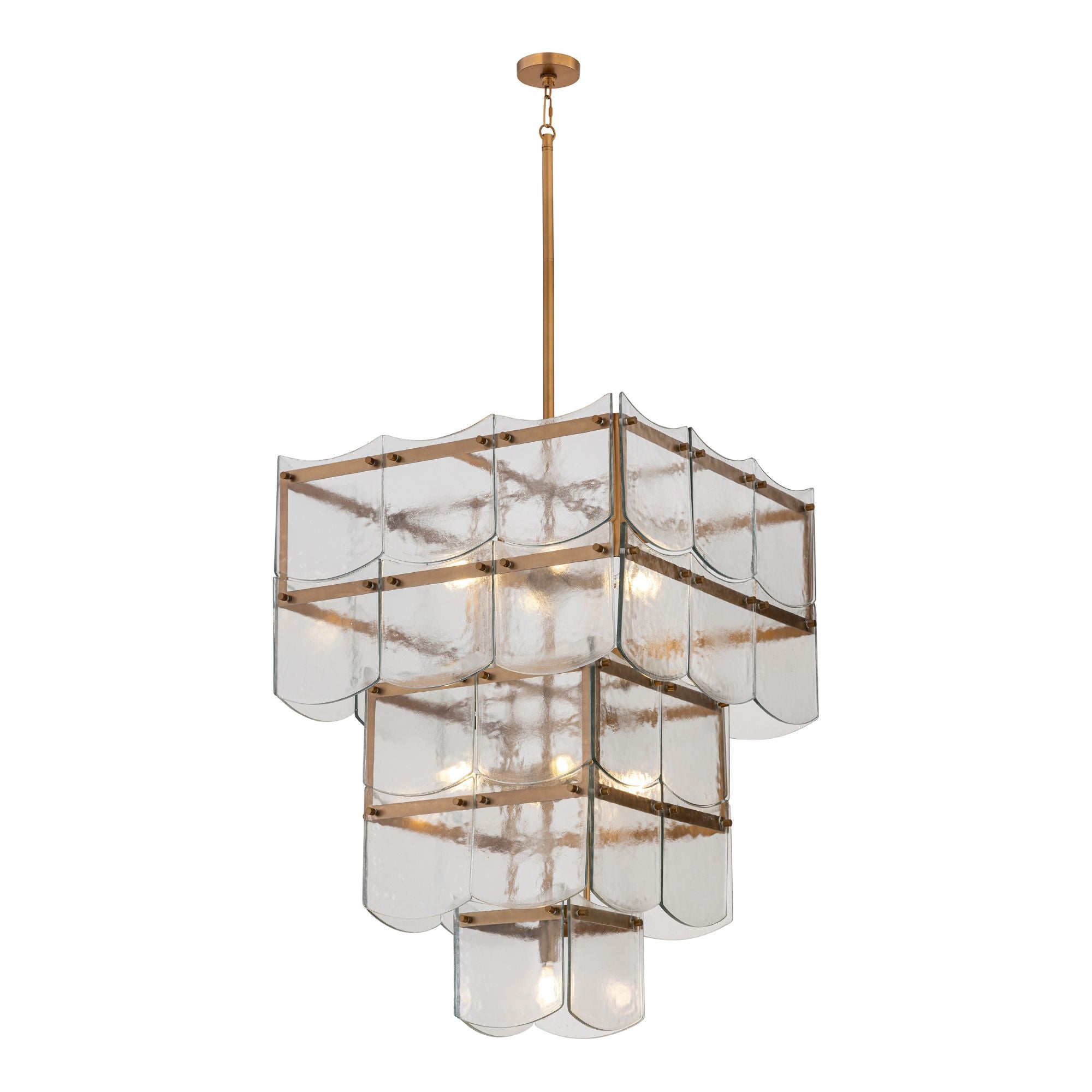 Minka-Lavery Kiori 31 in. 9-Light Pendant, Legacy Brass with Textured Clear Glass Panels
