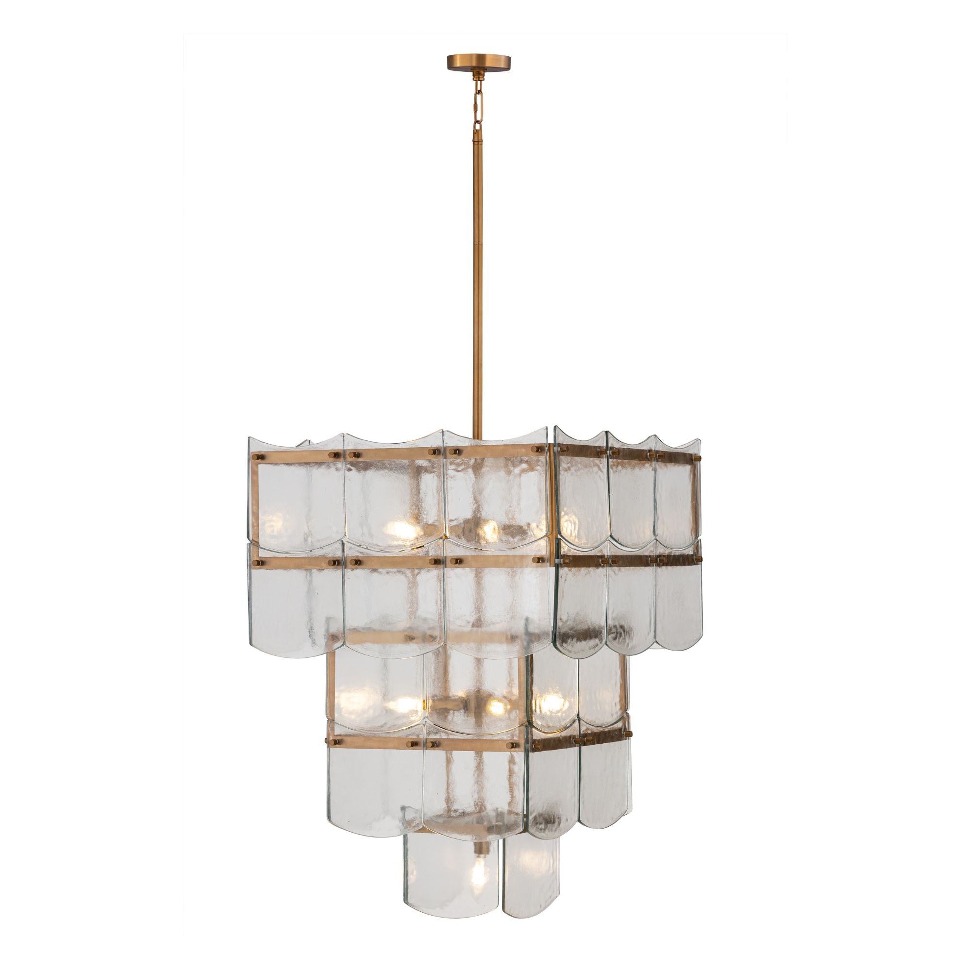 Minka-Lavery Kiori 31 in. 9-Light Pendant, Legacy Brass with Textured Clear Glass Panels