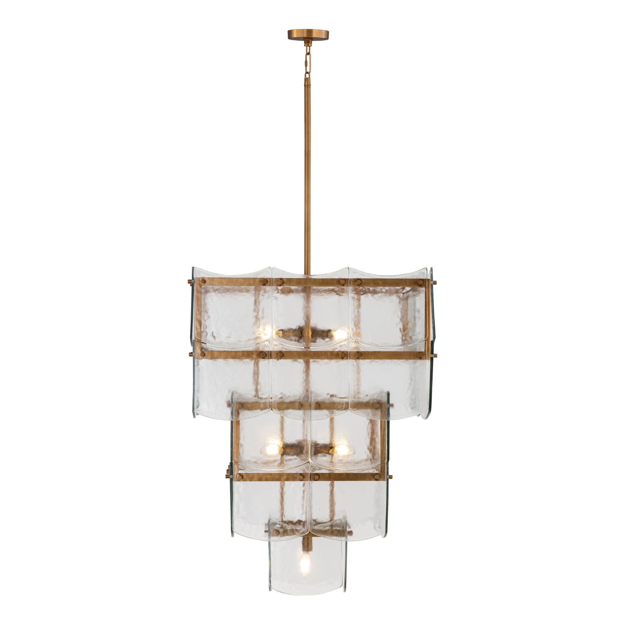 Minka-Lavery Kiori 31 in. 9-Light Pendant, Legacy Brass with Textured Clear Glass Panels