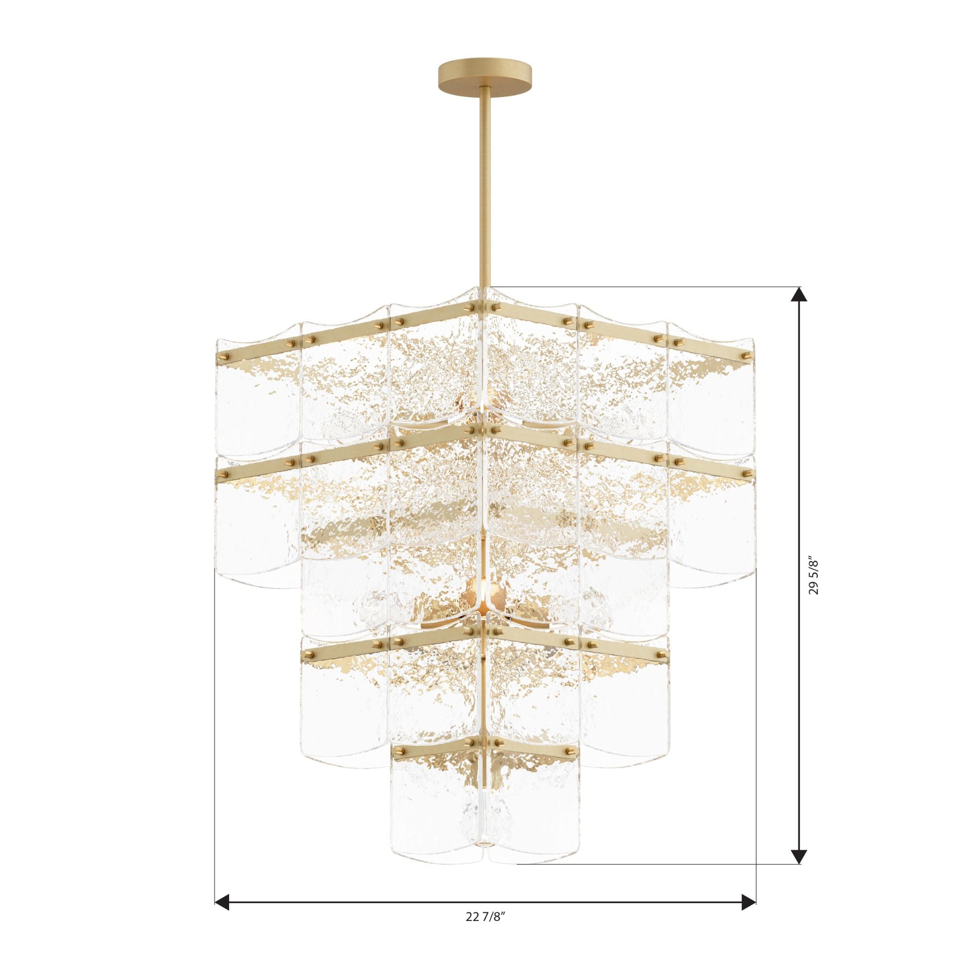 Minka-Lavery Kiori 31 in. 9-Light Pendant, Legacy Brass with Textured Clear Glass Panels