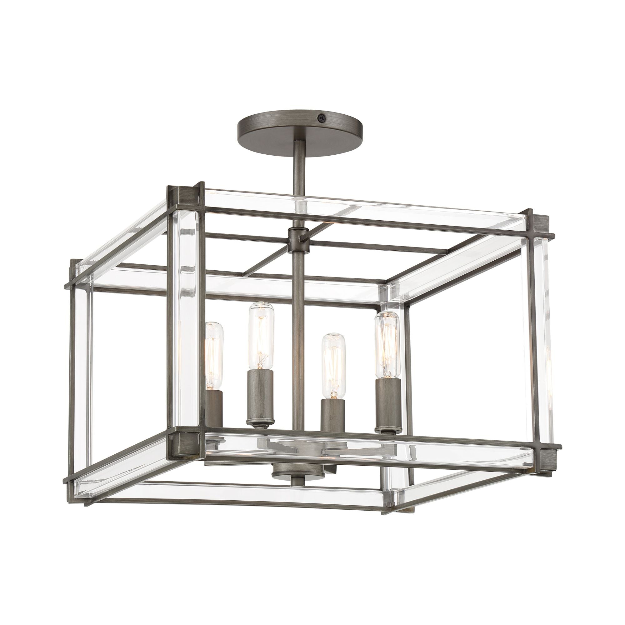 Langen Square 15" 4-Light Semi-Flush Mount, Antique Nickel Finish
