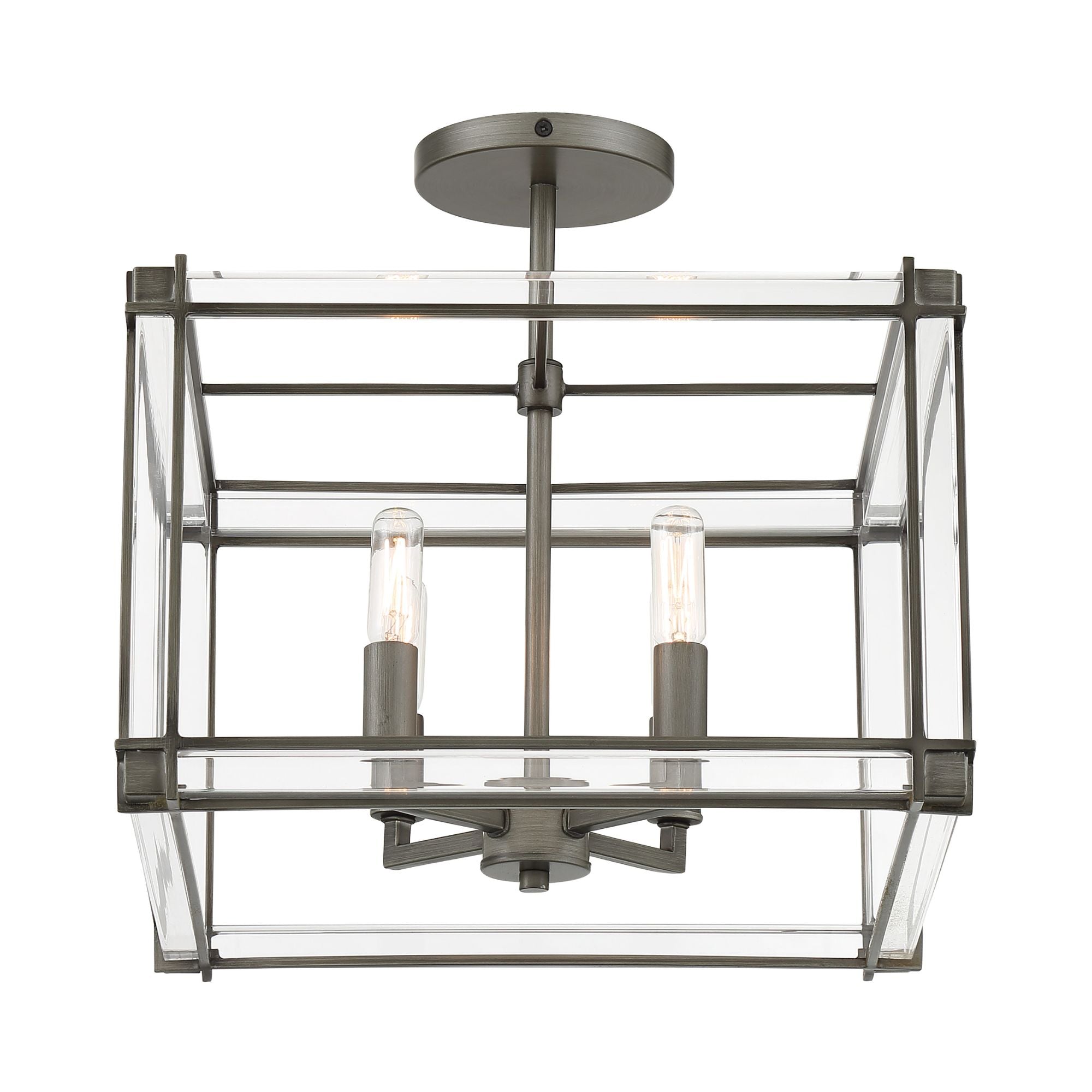 Langen Square 15" 4-Light Semi-Flush Mount, Antique Nickel Finish