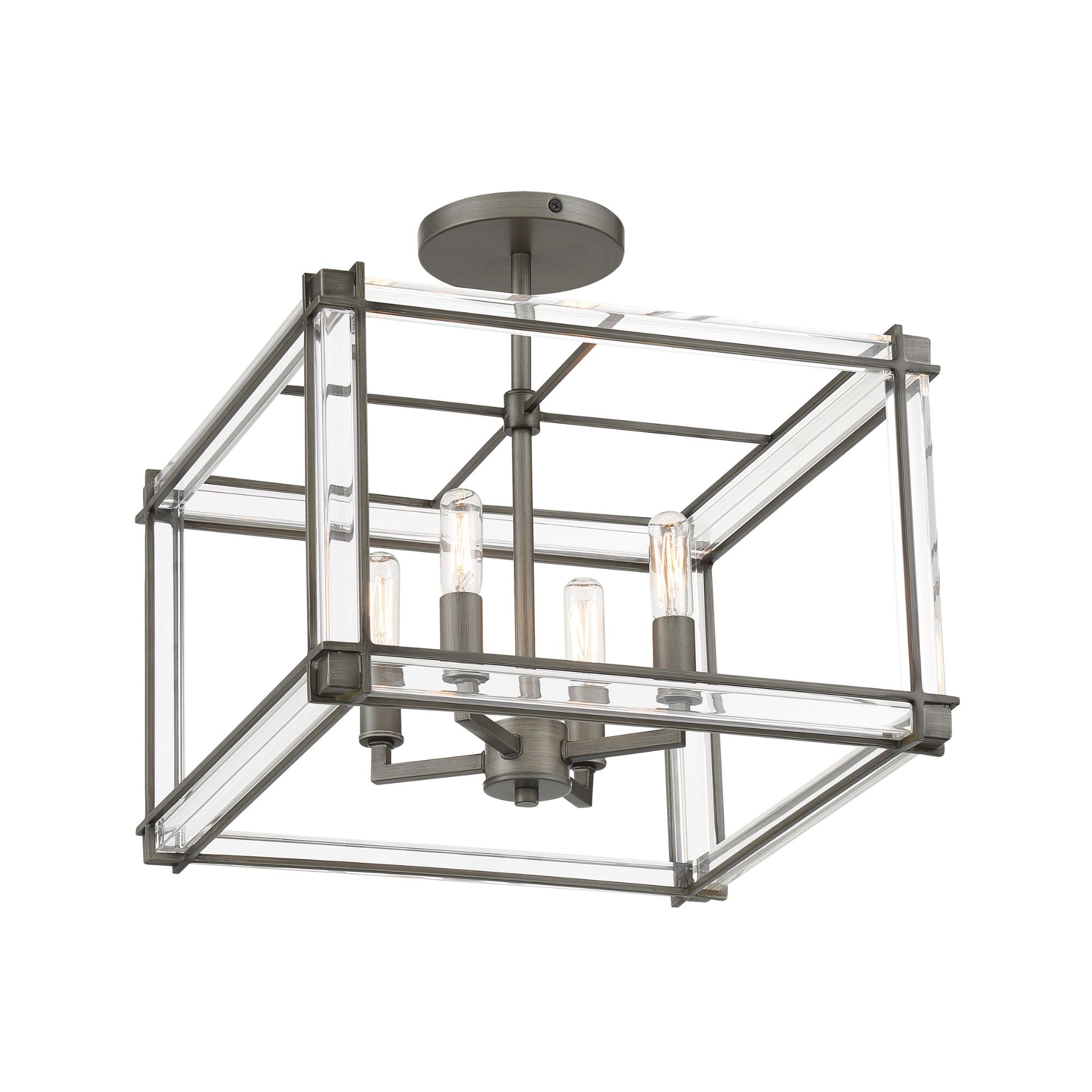 Langen Square 15" 4-Light Semi-Flush Mount, Antique Nickel Finish