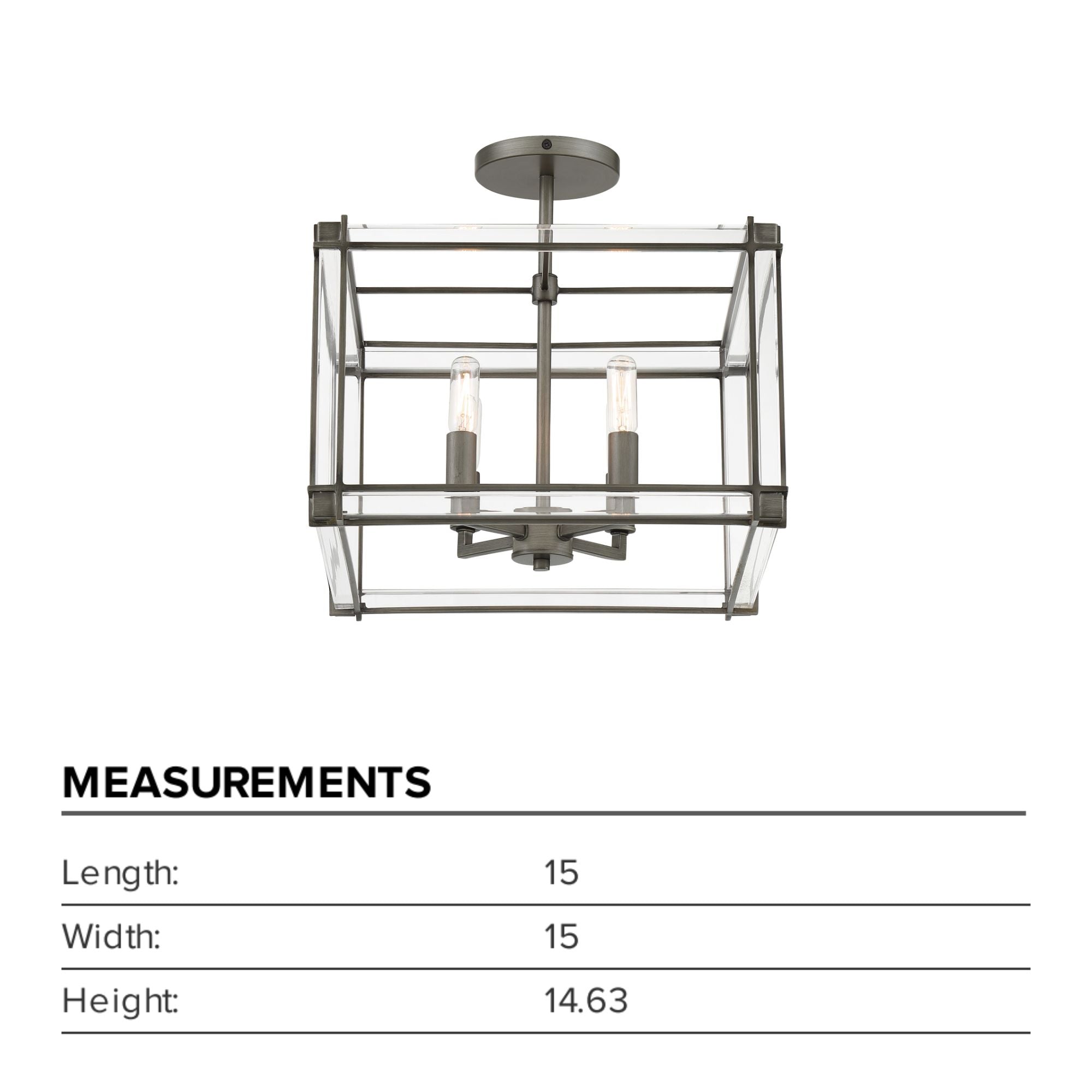 Langen Square 15" 4-Light Semi-Flush Mount, Antique Nickel Finish