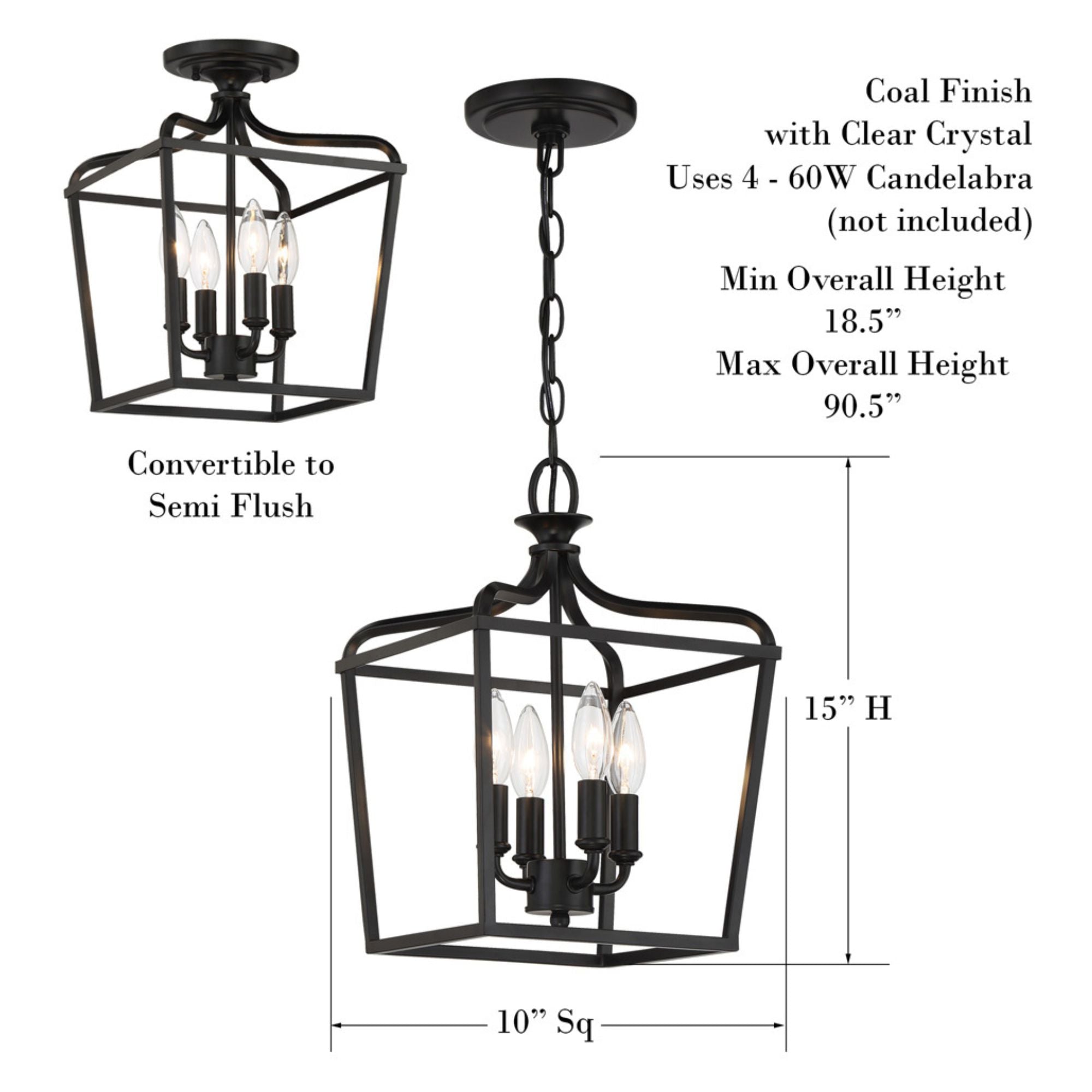 Laurel Estate 15" 4-Light Foyer Semi-Flush Mount, Coal Finish