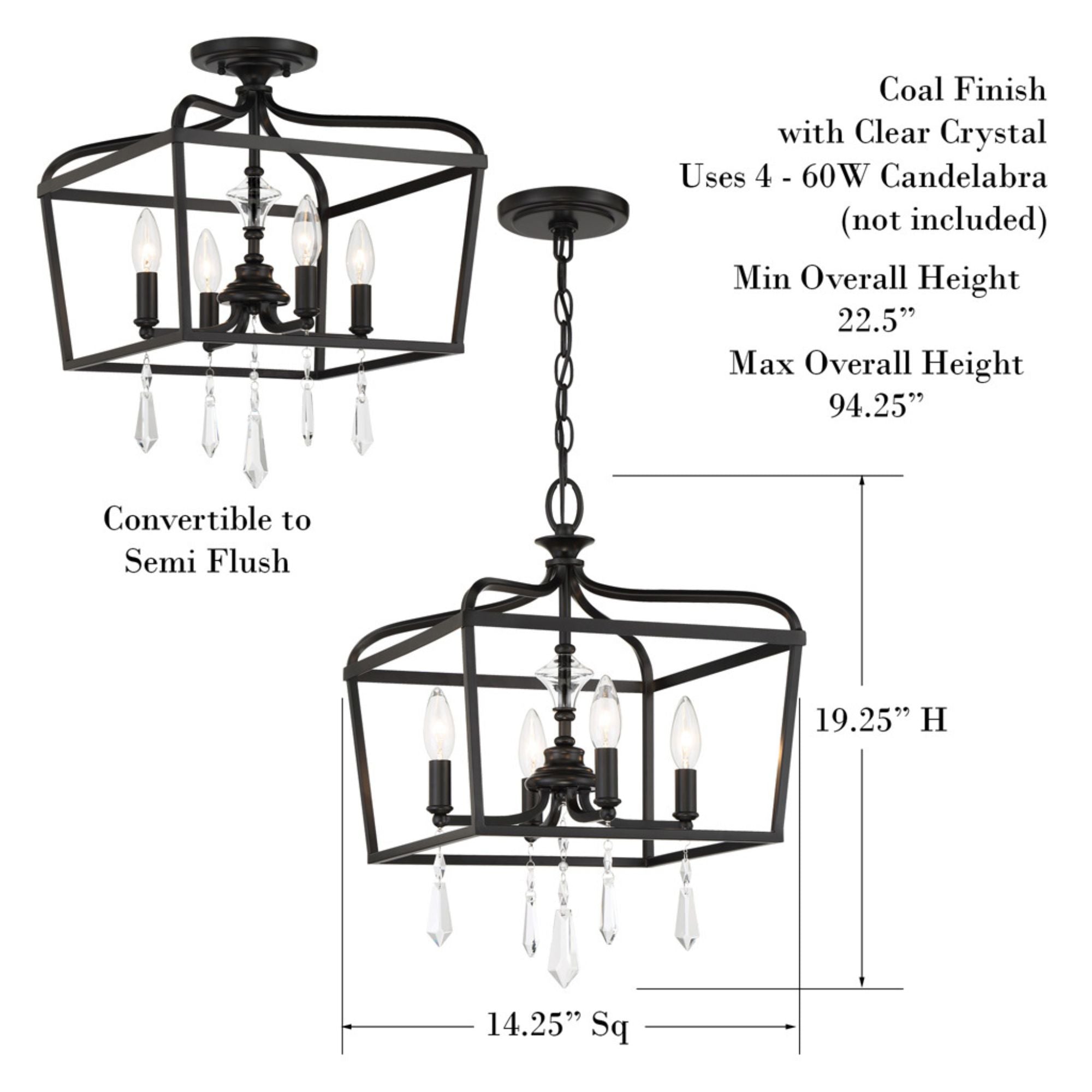 Laurel Estate 21" 4-Light Foyer Semi-Flush Mount, Coal Finish