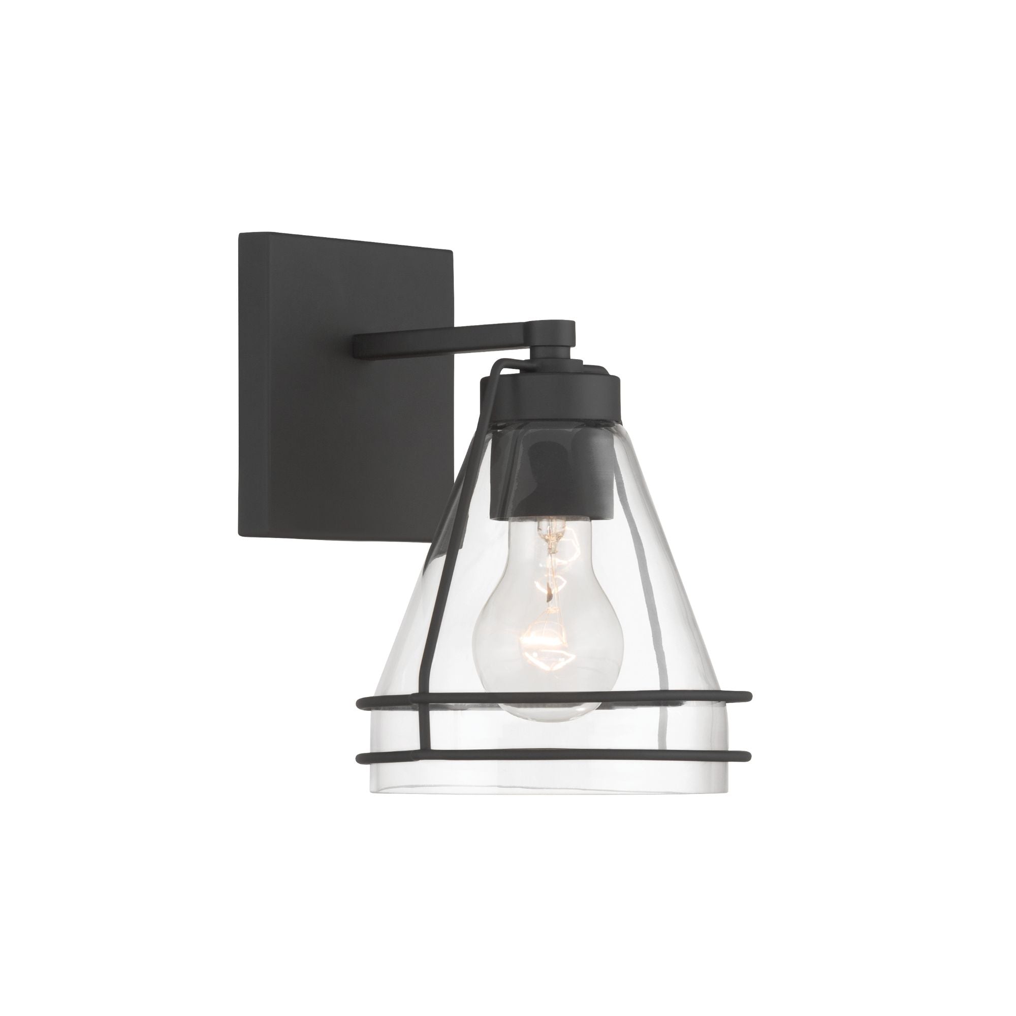 Minka-Lavery Lorenth 8.75 in. Bathroom Vanity Light, Dark Matte Black with Clear Cone Glass
