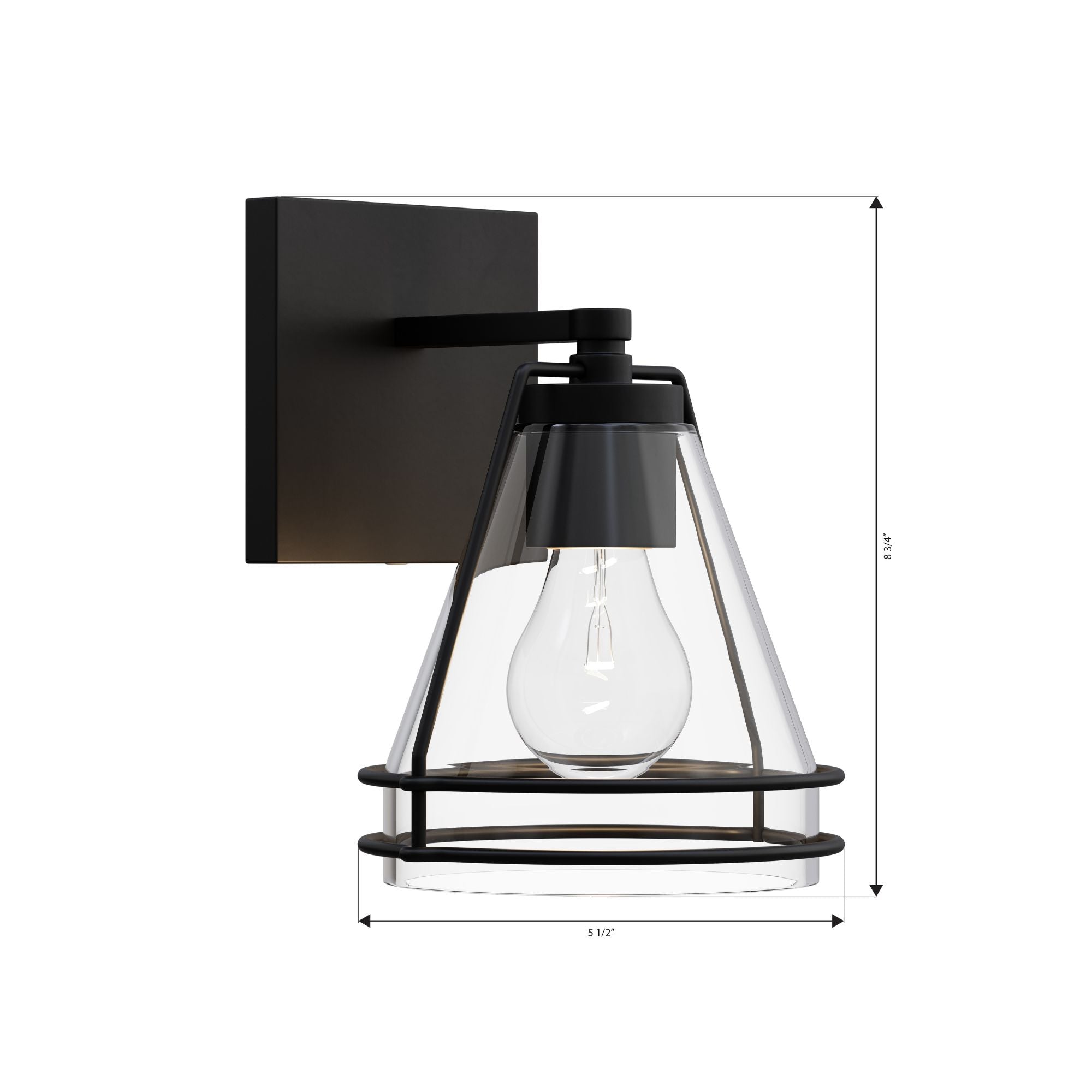 Minka-Lavery Lorenth 8.75 in. Bathroom Vanity Light, Dark Matte Black with Clear Cone Glass