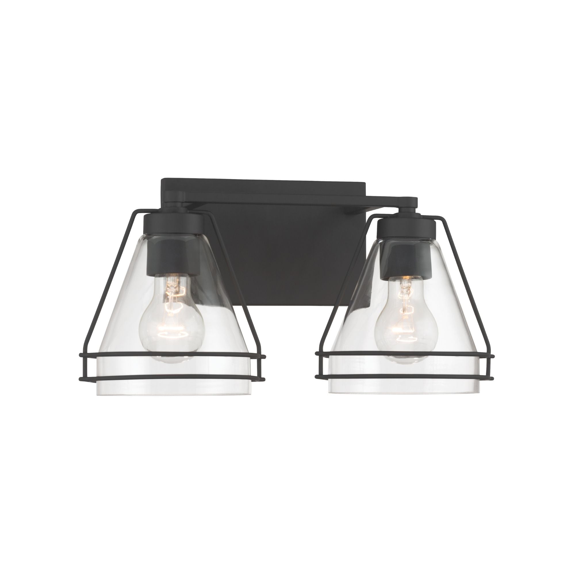 Minka-Lavery Lorenth 15.5 in. 2-Light Vanity, Dark Matte Black with Clear Cone Glass