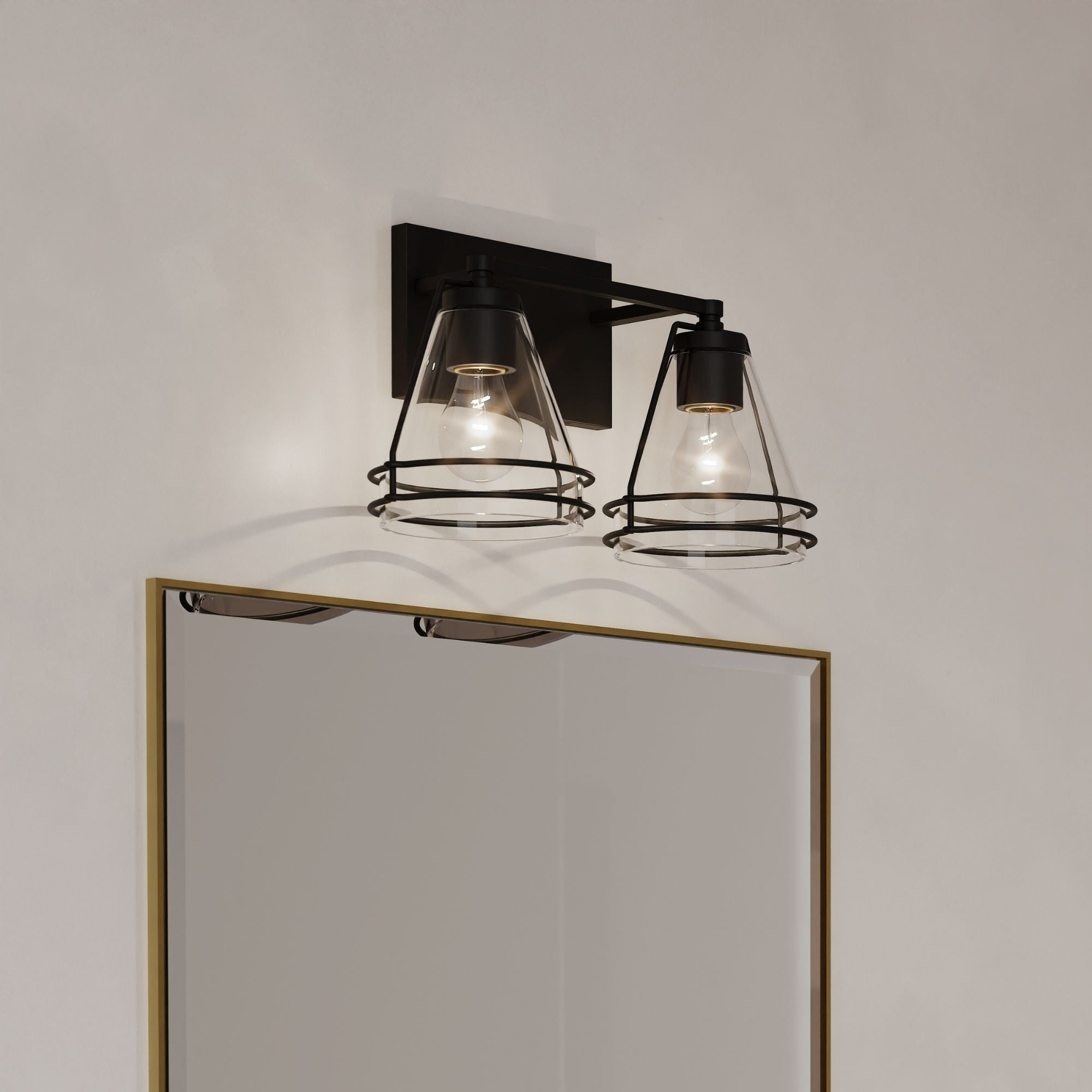 Minka-Lavery Lorenth 15.5 in. 2-Light Vanity, Dark Matte Black with Clear Cone Glass