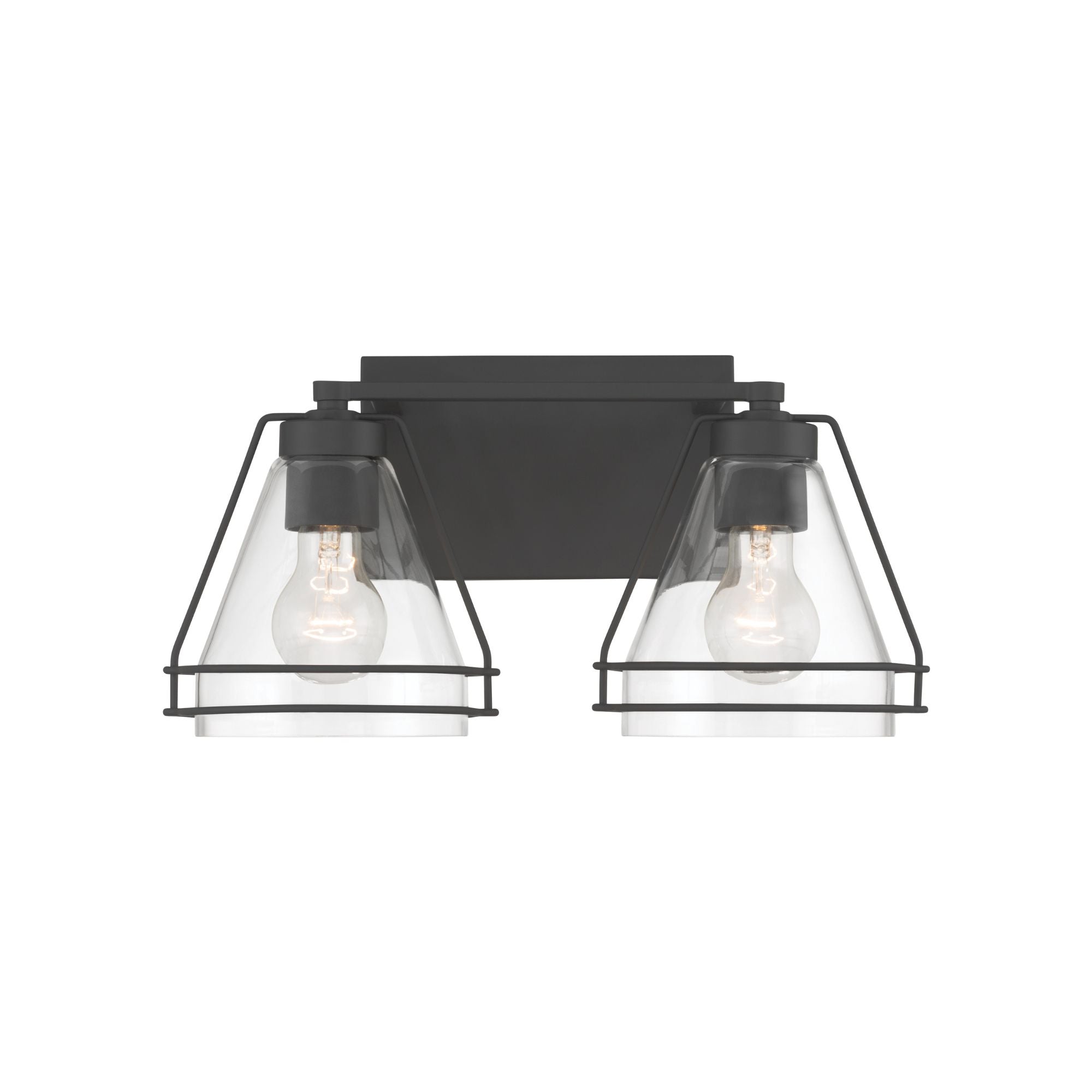 Minka-Lavery Lorenth 15.5 in. 2-Light Vanity, Dark Matte Black with Clear Cone Glass
