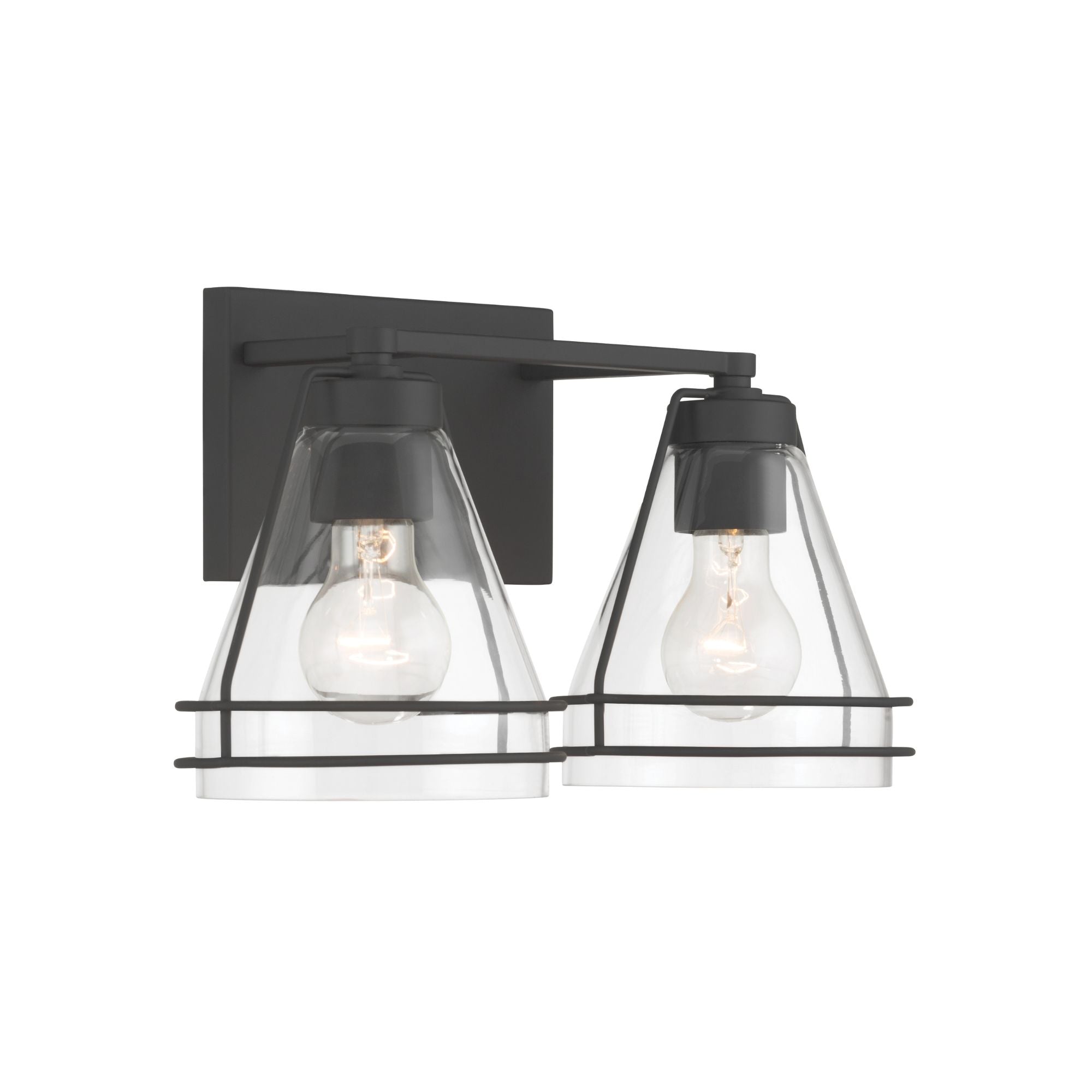 Minka-Lavery Lorenth 15.5 in. 2-Light Vanity, Dark Matte Black with Clear Cone Glass
