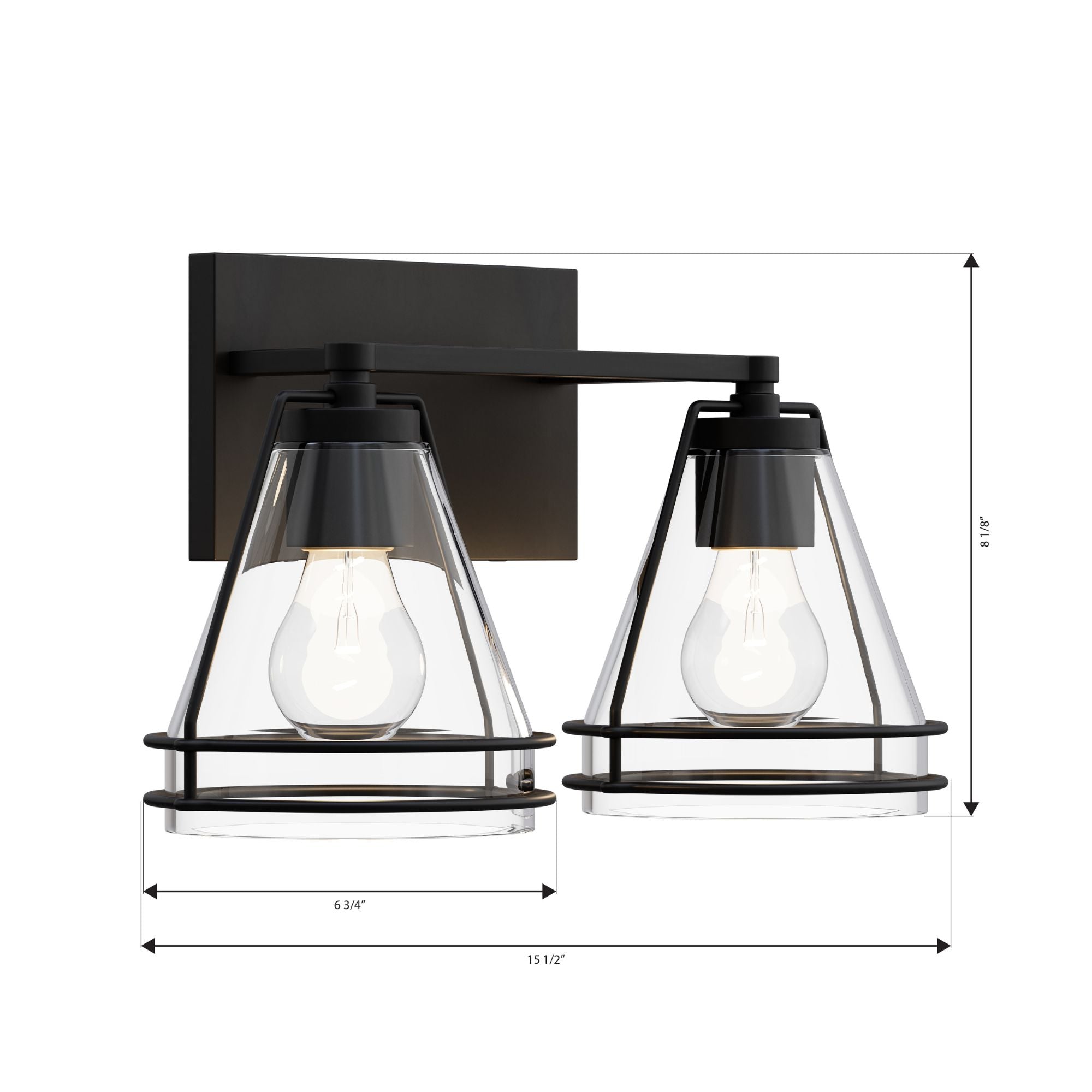 Minka-Lavery Lorenth 15.5 in. 2-Light Vanity, Dark Matte Black with Clear Cone Glass