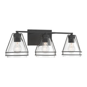 Minka-Lavery Lorenth 24.25 in. 3-Light Vanity, Dark Matte Black with Clear Cone Glass