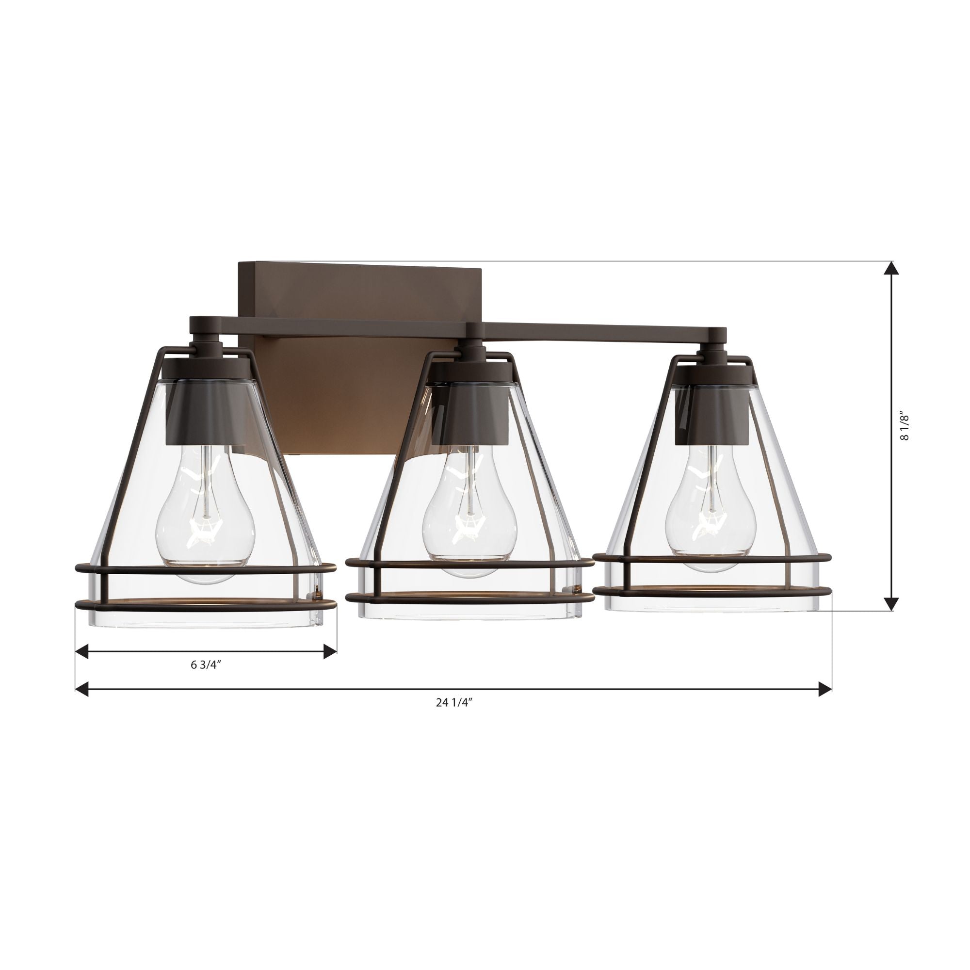 Minka-Lavery Lorenth 24.25 in. 3-Light Vanity, Dark Matte Black with Clear Cone Glass
