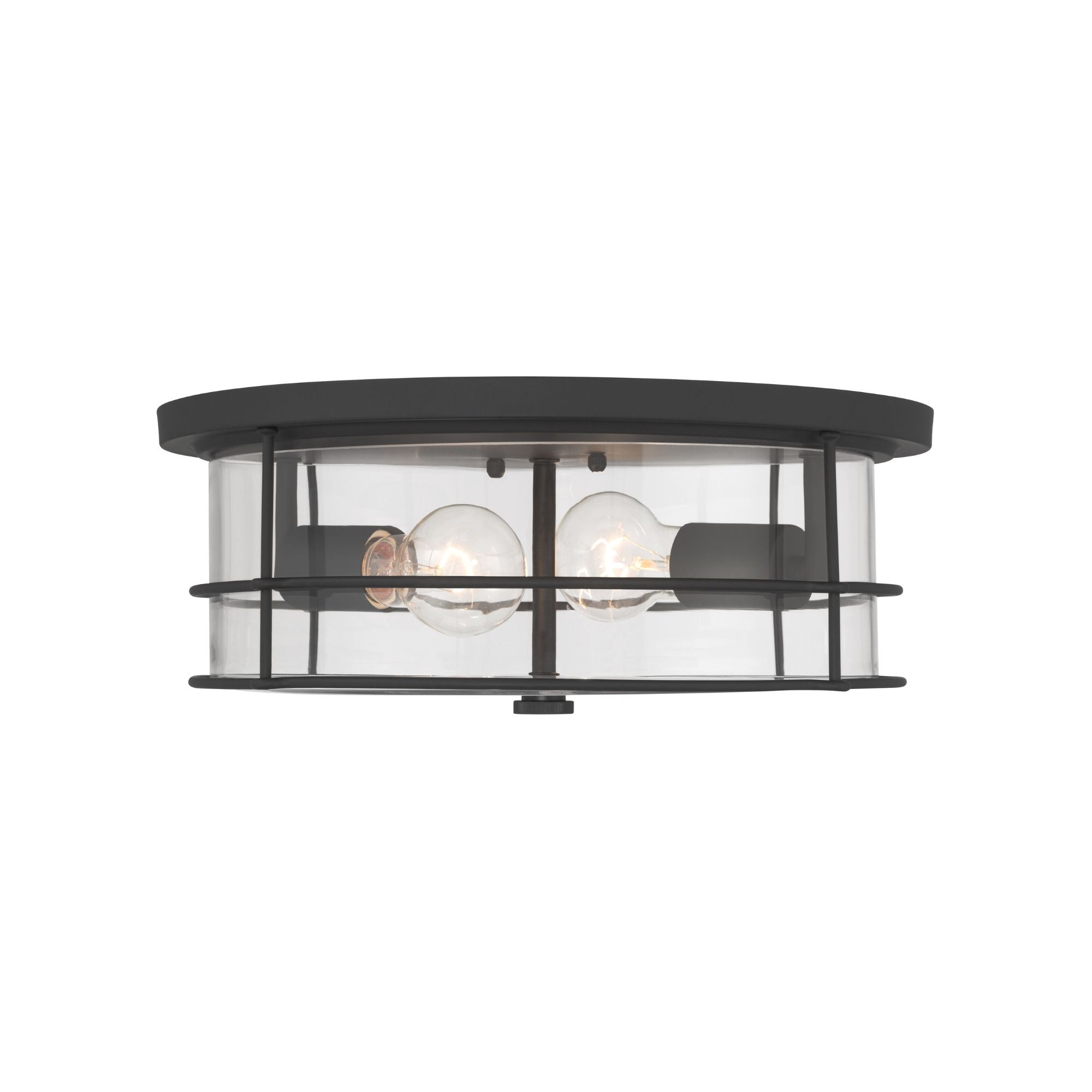 Minka-Lavery Lorenth 15 in. 2-Light Flush Mount, Dark Matte Black with Clear Glass Drum Shade