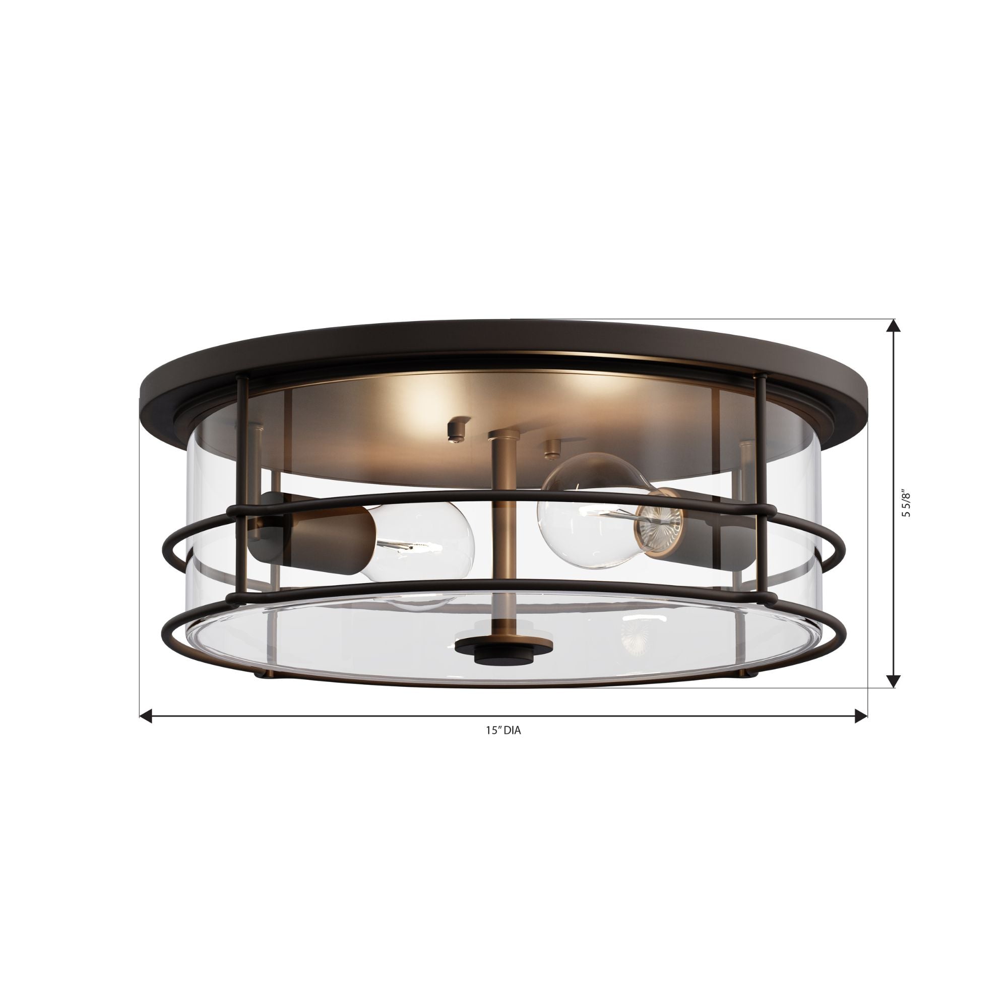 Minka-Lavery Lorenth 15 in. 2-Light Flush Mount, Dark Matte Black with Clear Glass Drum Shade