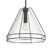 Minka-Lavery Lorenth 18 in. Pendant Light, Dark Matte Black with Clear Cone Glass