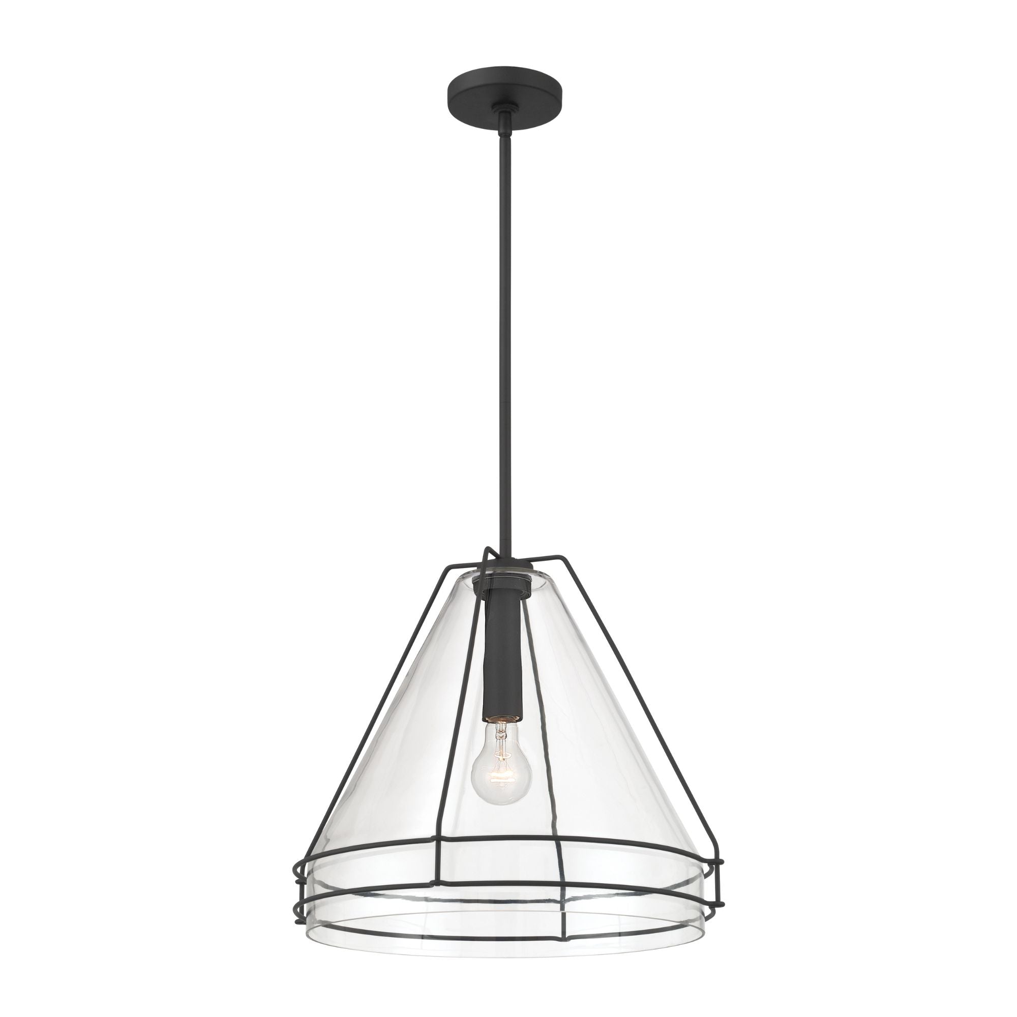 Minka-Lavery Lorenth 18 in. Pendant Light, Dark Matte Black with Clear Cone Glass