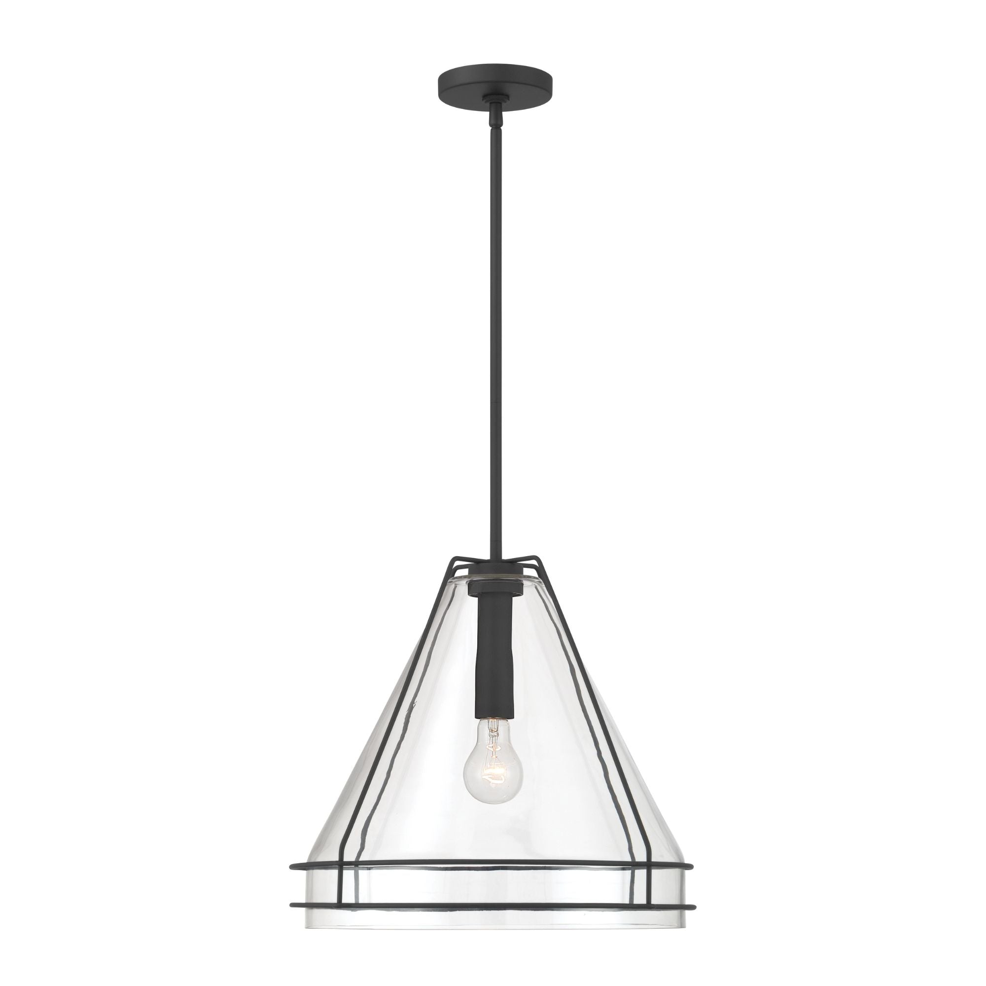 Minka-Lavery Lorenth 18 in. Pendant Light, Dark Matte Black with Clear Cone Glass