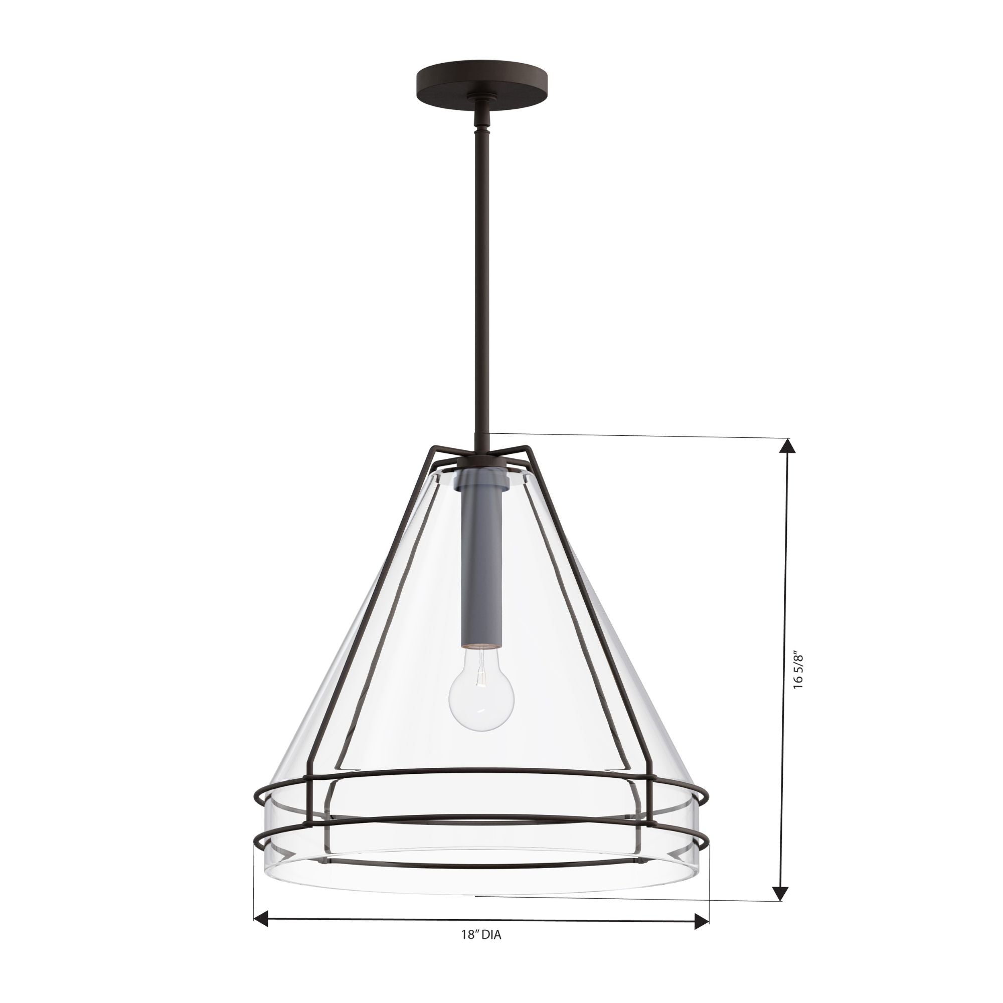 Minka-Lavery Lorenth 18 in. Pendant Light, Dark Matte Black with Clear Cone Glass