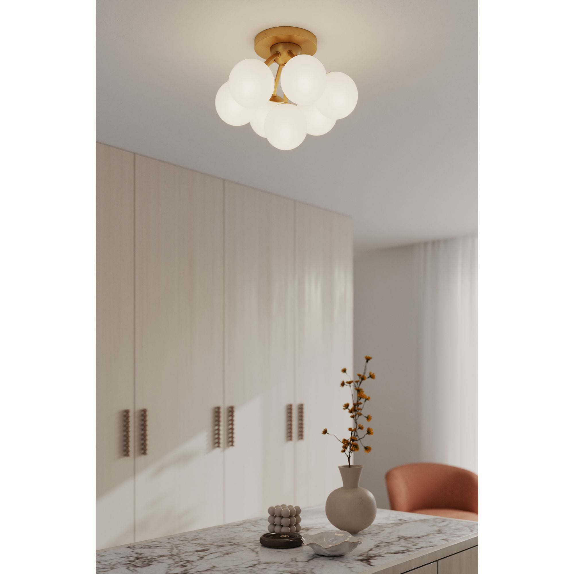 Minka-Lavery Lunara 18.25 in. 7-Light Semi-Flush Mount, Legacy Brass with Opal Glass