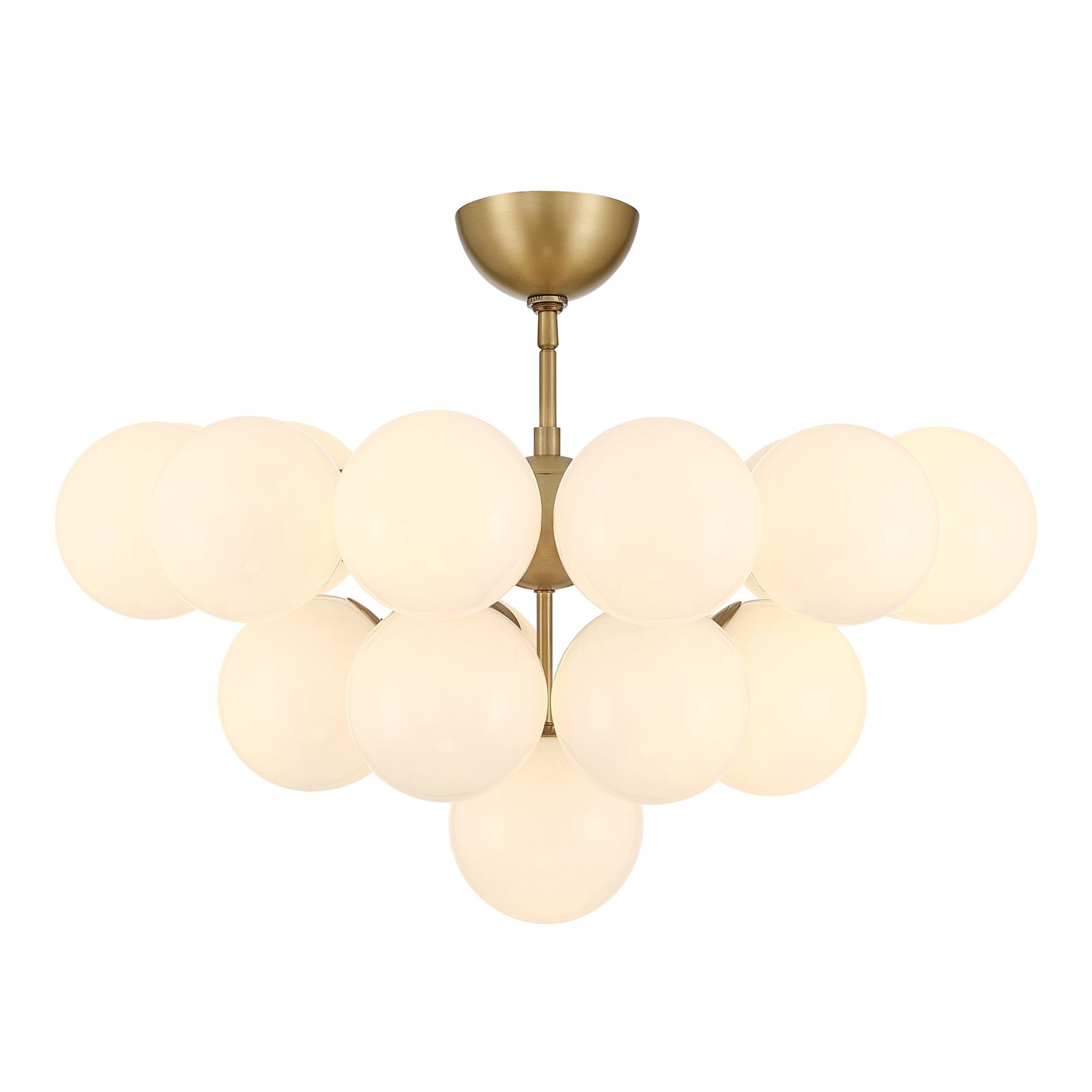 Minka-Lavery Lunara 28 in. 19-Light Semi-Flush Mount, Legacy Brass with Opal Glass