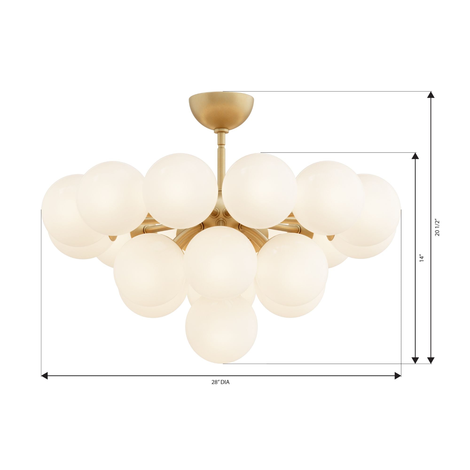 Minka-Lavery Lunara 28 in. 19-Light Semi-Flush Mount, Legacy Brass with Opal Glass