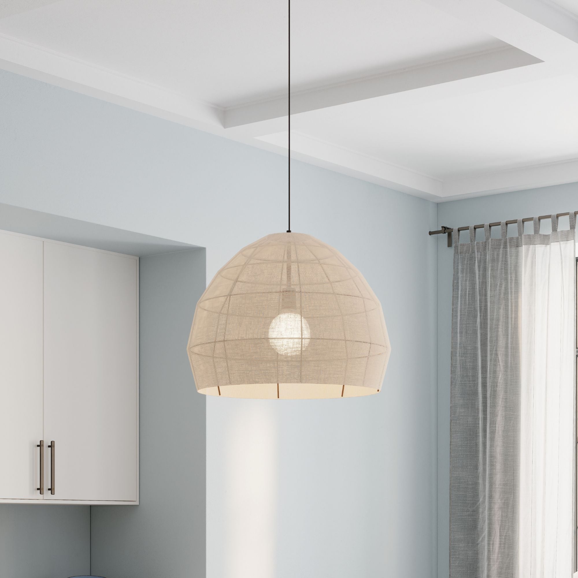 Minka-Lavery Lunel 24 in. Pendant Light, Dark Bronze with Textured Linen Fabric Shade