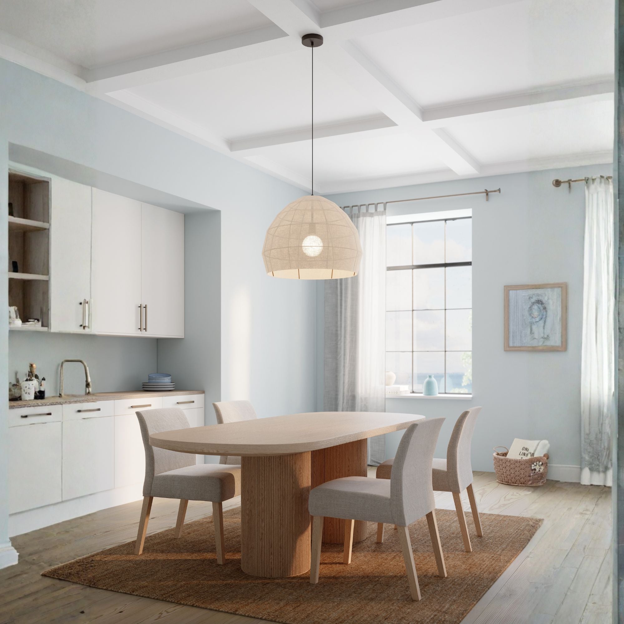 Minka-Lavery Lunel 24 in. Pendant Light, Dark Bronze with Textured Linen Fabric Shade