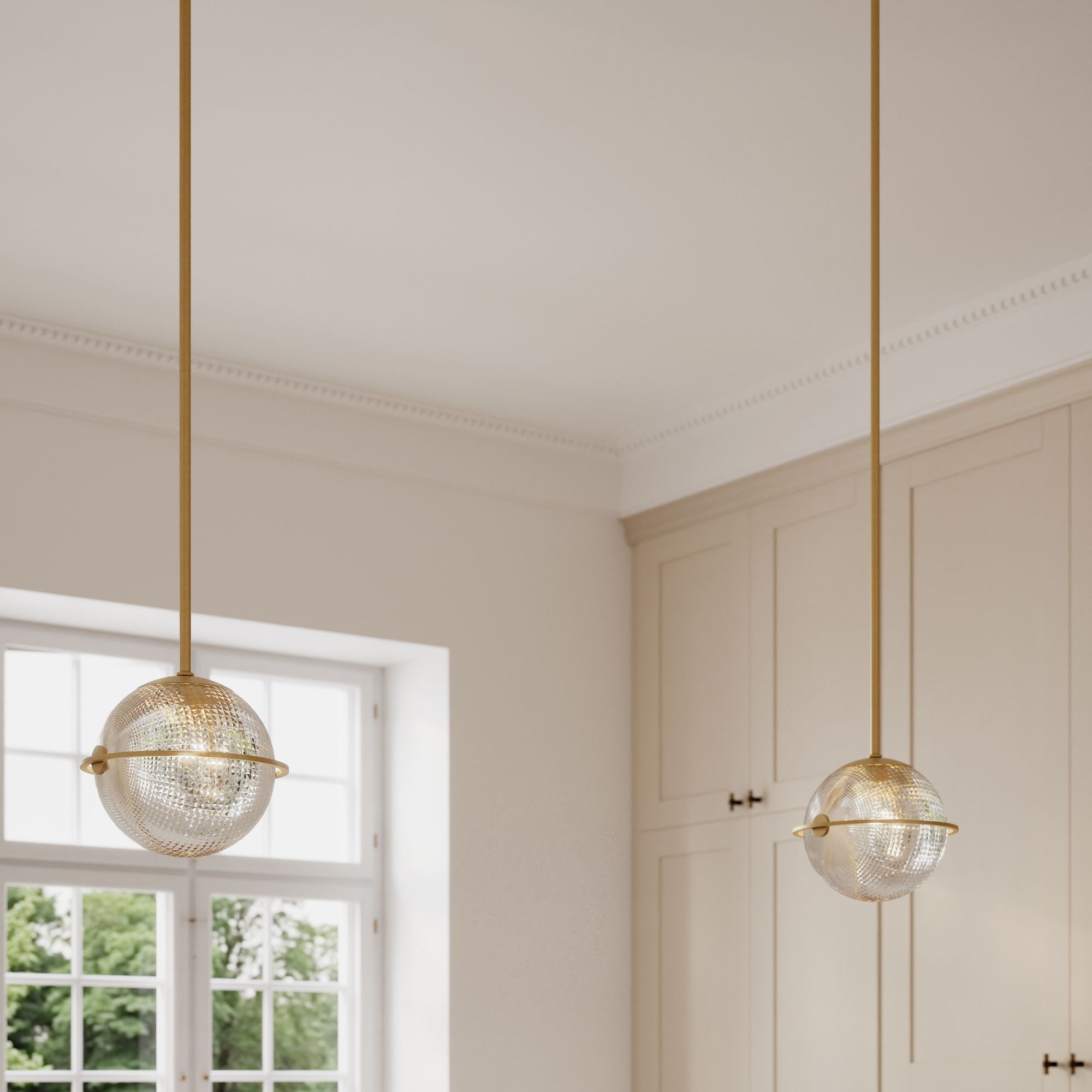 Minka-Lavery Luniva 9 in. Mini Pendant, Legacy Brass with Clear Square Textured Glass