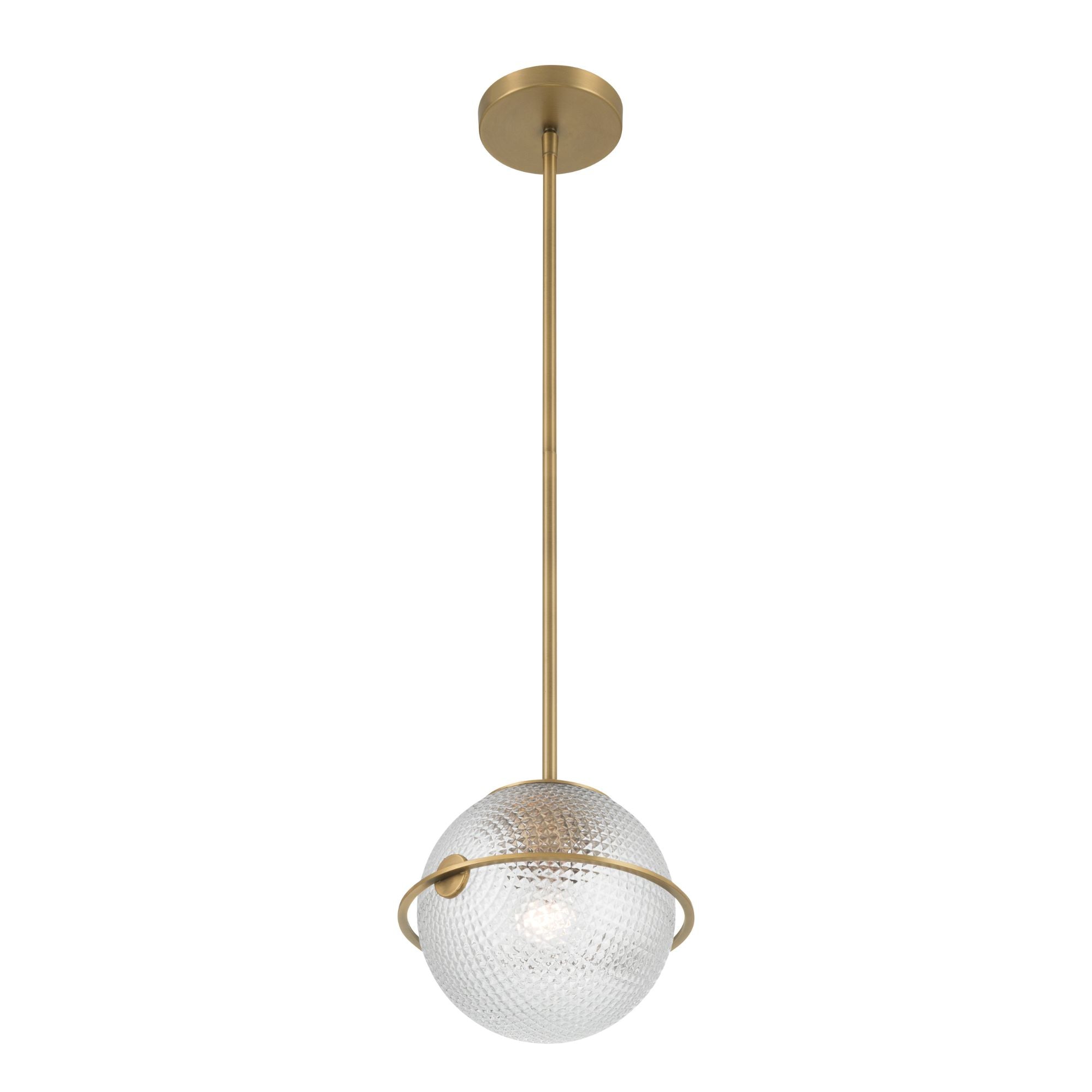 Minka-Lavery Luniva 9 in. Mini Pendant, Legacy Brass with Clear Square Textured Glass