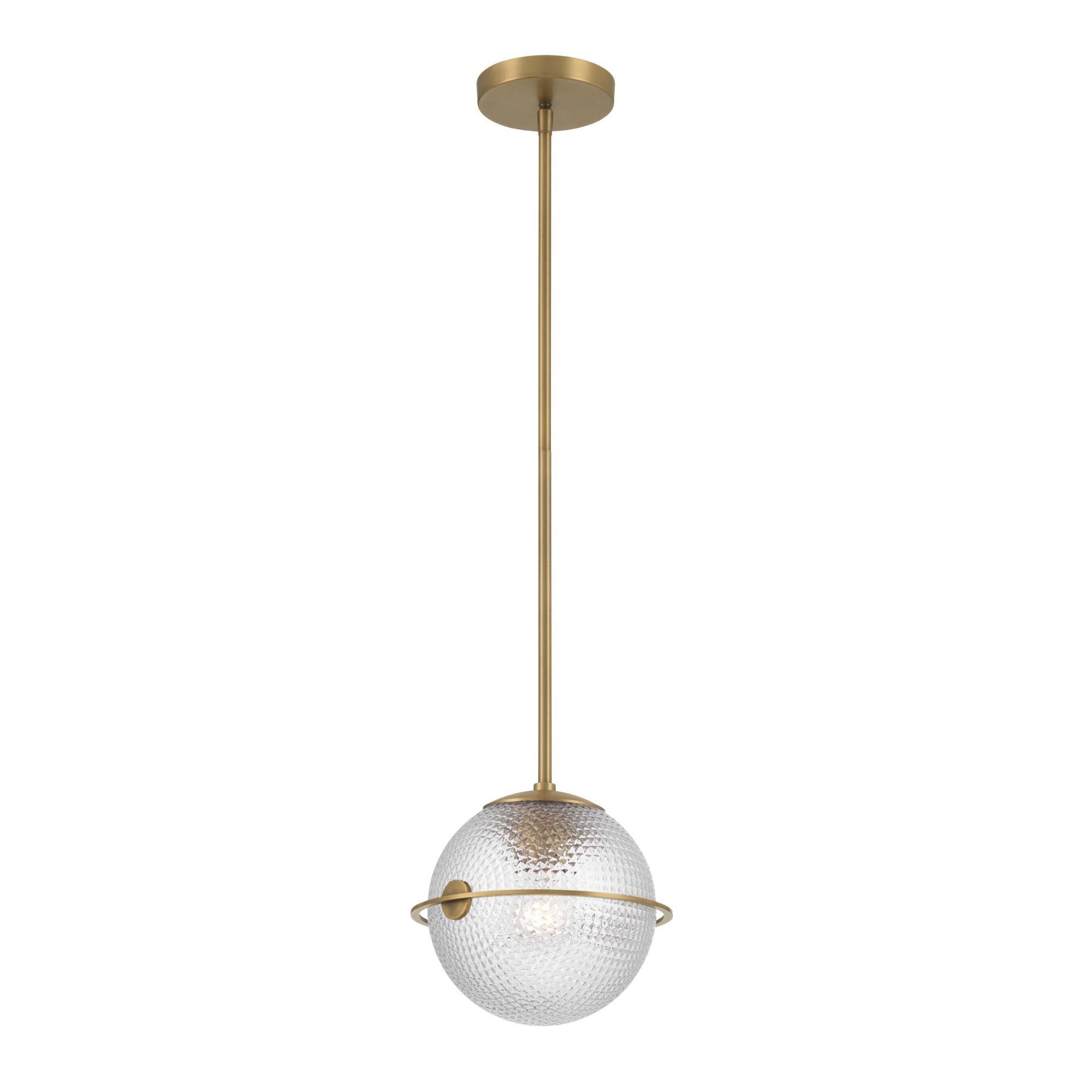 Minka-Lavery Luniva 9 in. Mini Pendant, Legacy Brass with Clear Square Textured Glass