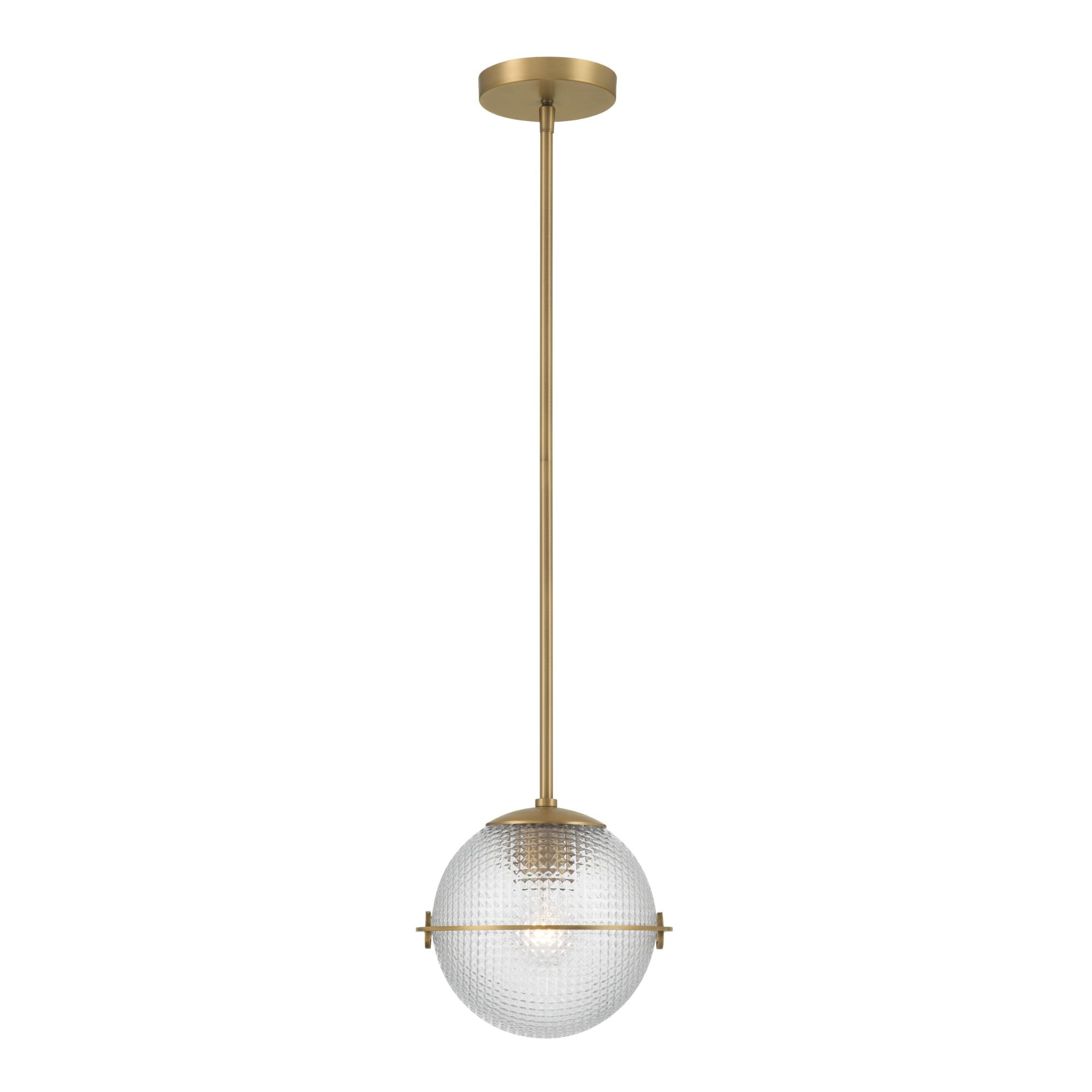 Minka-Lavery Luniva 9 in. Mini Pendant, Legacy Brass with Clear Square Textured Glass