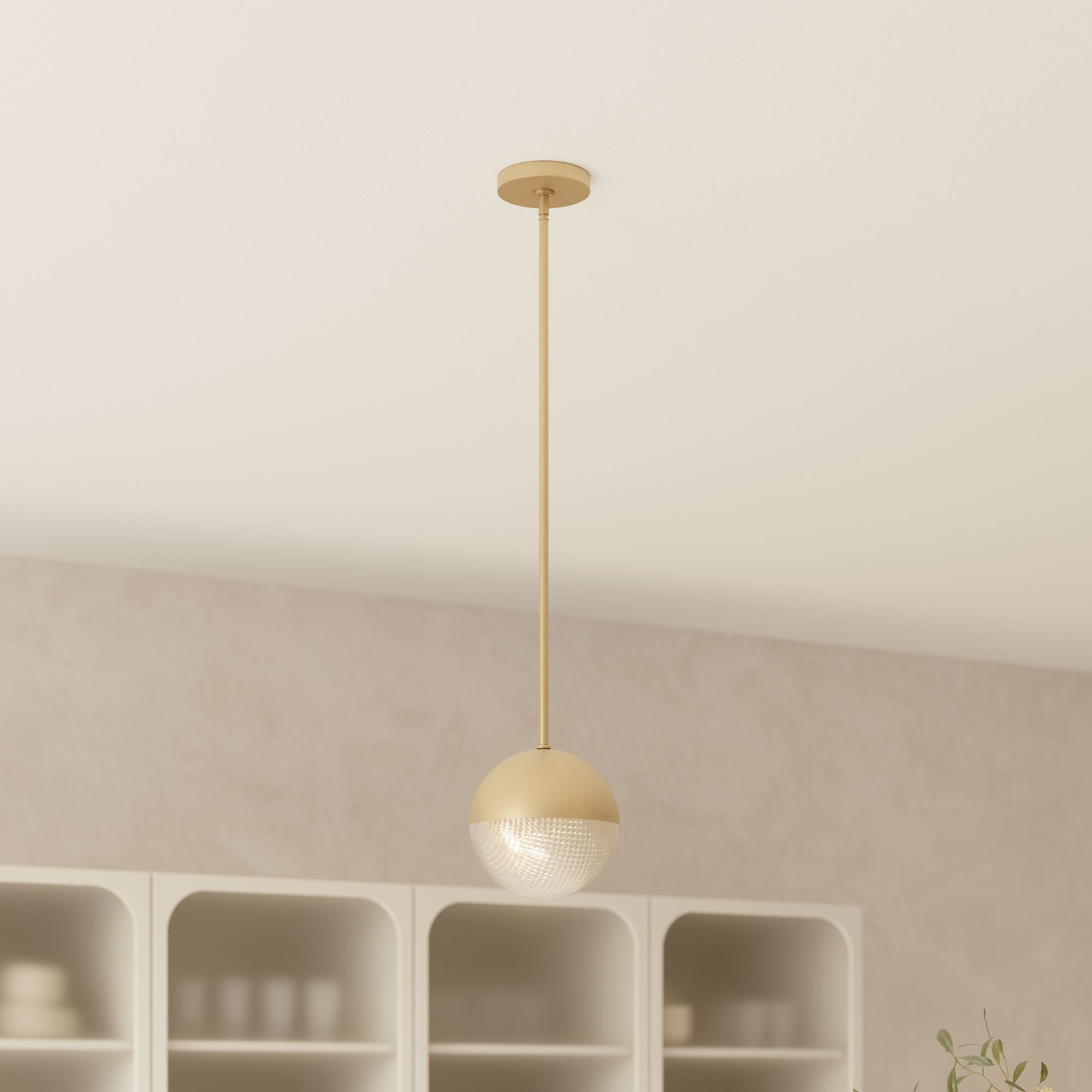 Minka-Lavery Luniva 8.5 in. Mini Pendant, Legacy Brass with Clear Square Textured Glass