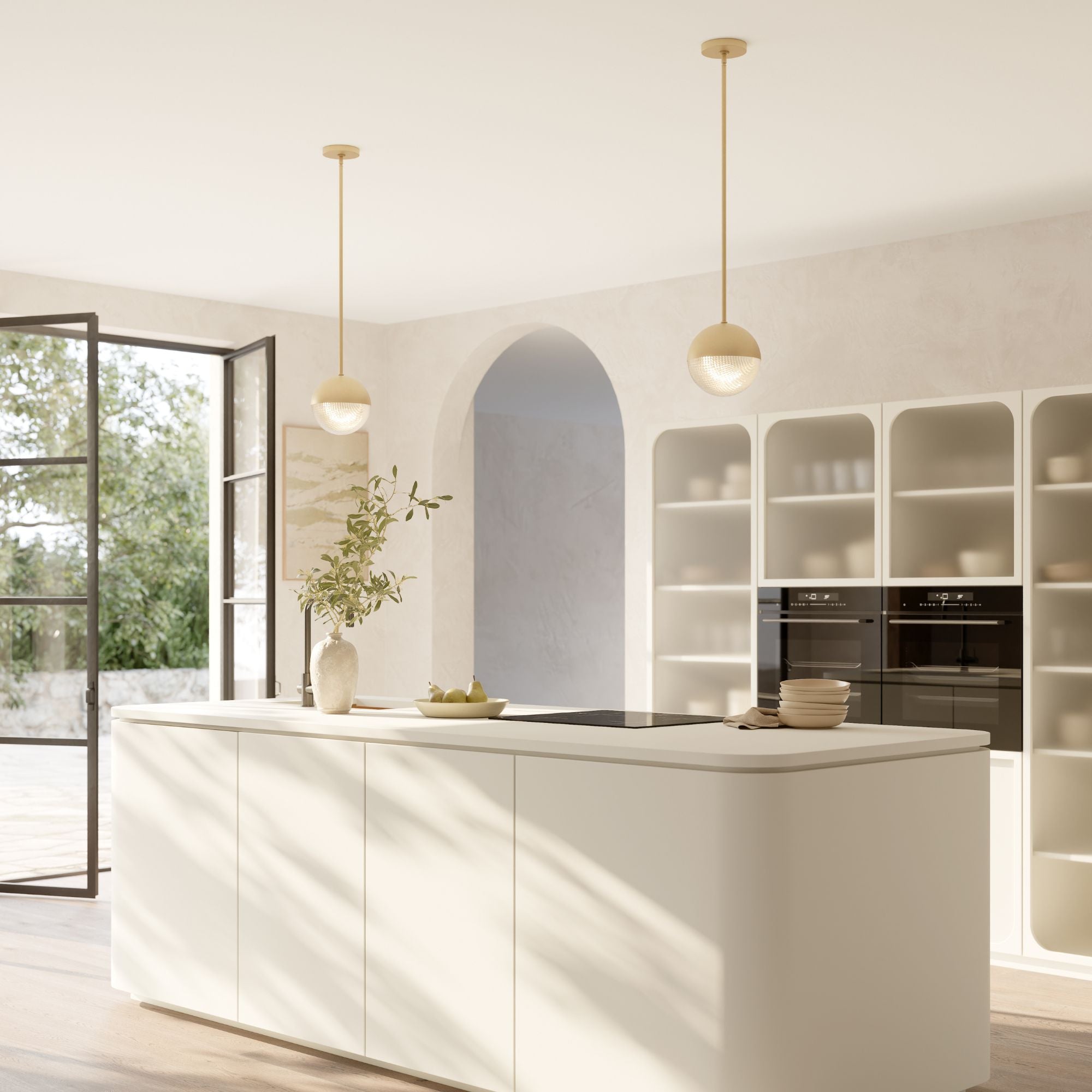 Minka-Lavery Luniva 8.5 in. Mini Pendant, Legacy Brass with Clear Square Textured Glass