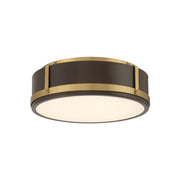 Minka-Lavery Lynca 13.75 in. LED Flush Mount, Legacy Brass & Dark Bronze with Etched Opal Glass Drum