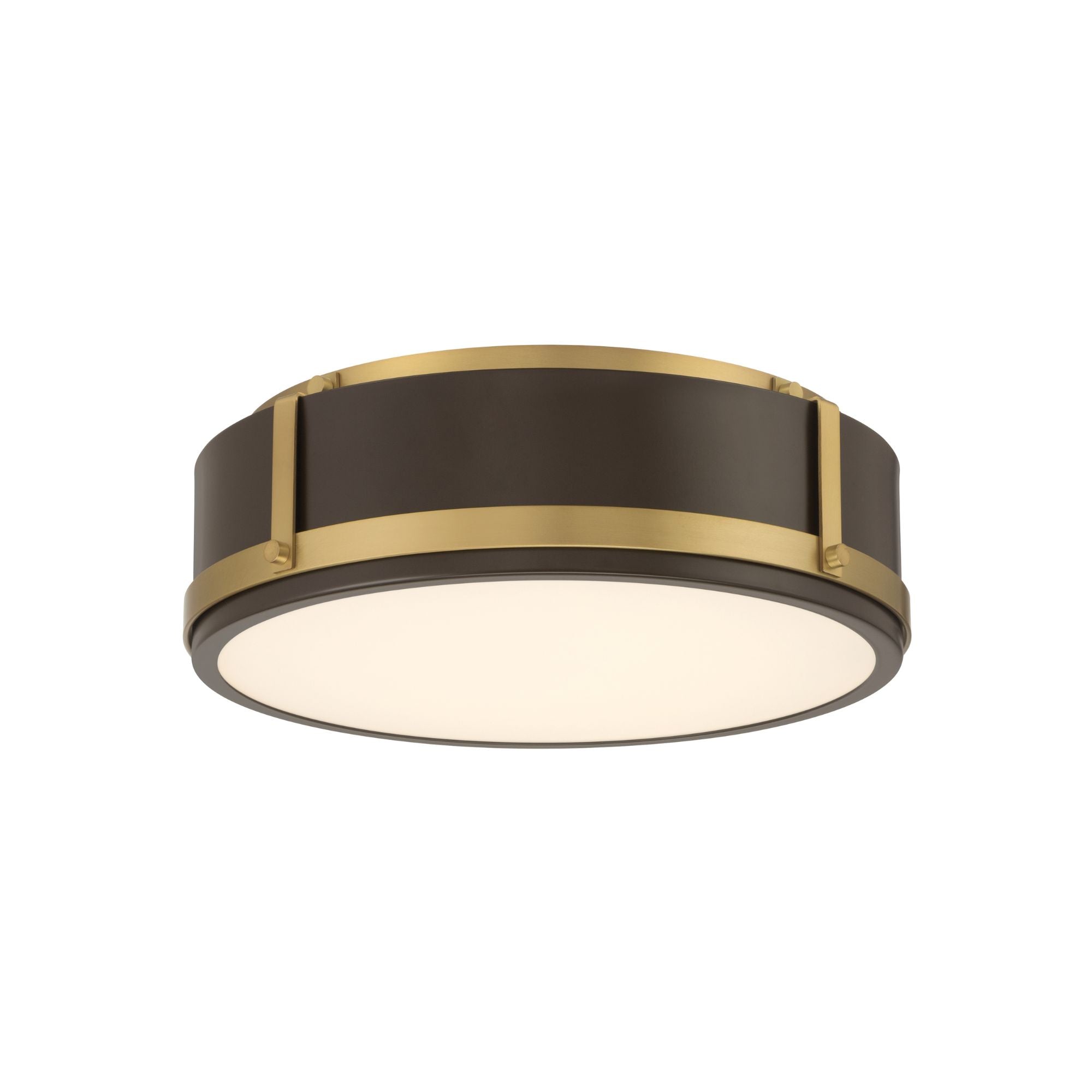 Minka-Lavery Lynca 13.75 in. LED Flush Mount, Legacy Brass & Dark Bronze with Etched Opal Glass Drum