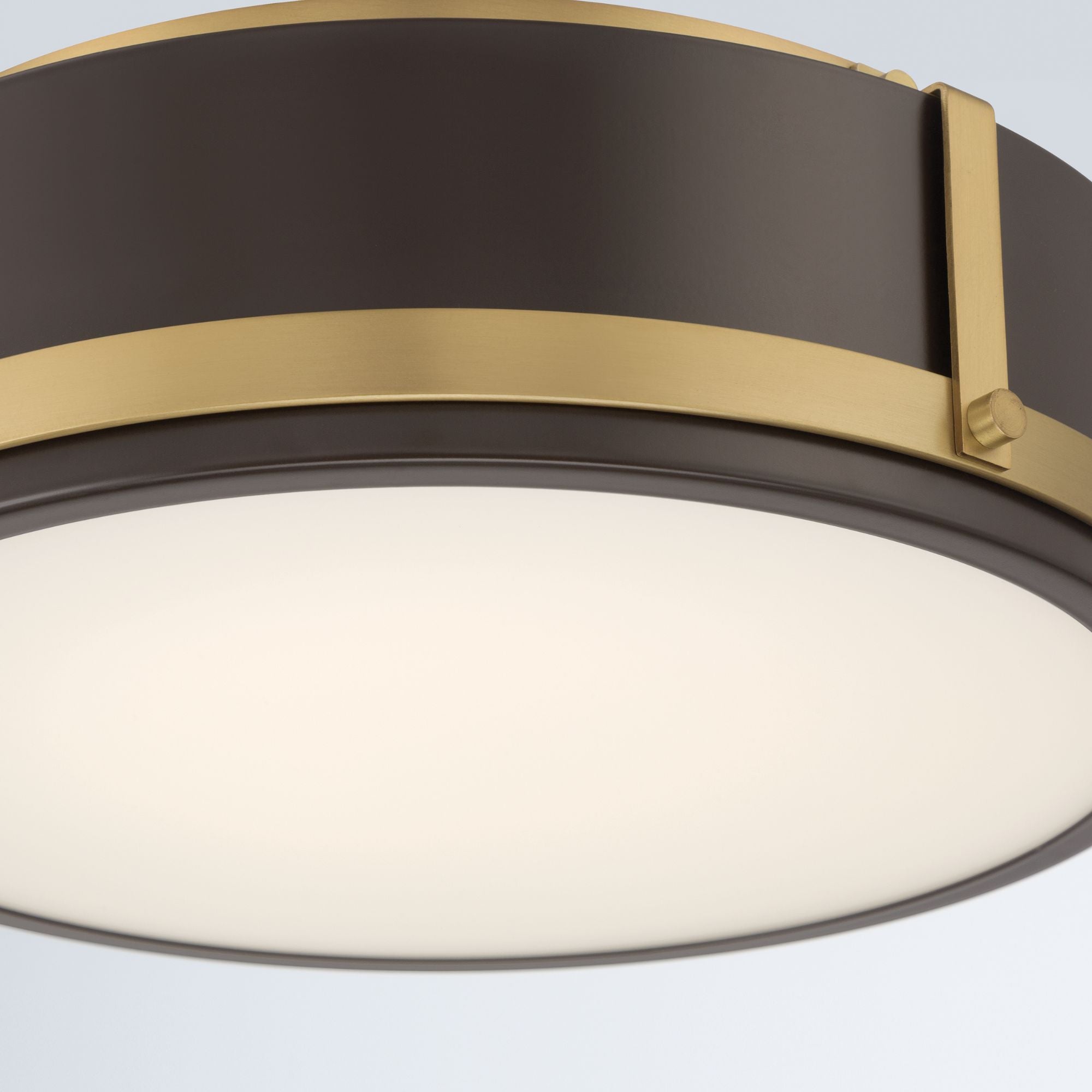 Minka-Lavery Lynca 13.75 in. LED Flush Mount, Legacy Brass & Dark Bronze with Etched Opal Glass Drum